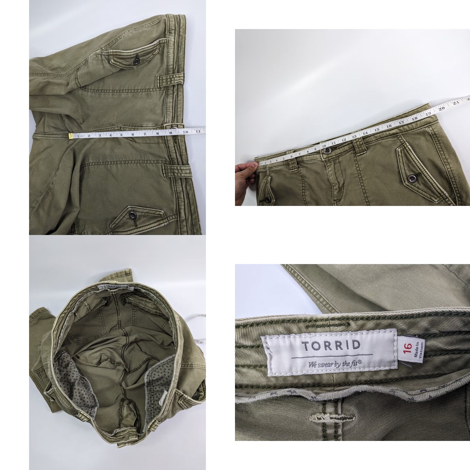 Torrid Torrid Pants Womens 16 Crop Twill Military Olive Green Stretch Cotton Pockets Size 38" / US 16 / IT 52 - 8 Thumbnail