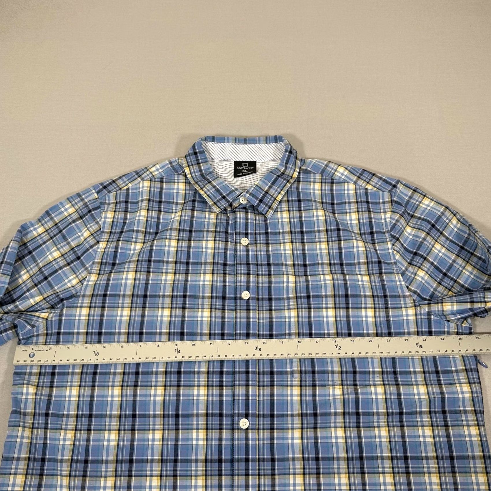Vintage SCOTTeVEST Shirt Mens XL Blue Plaid Ozark Button Up Stretch Travel Pockets Hike Size US XL / EU 56 / 4 - 4 Thumbnail