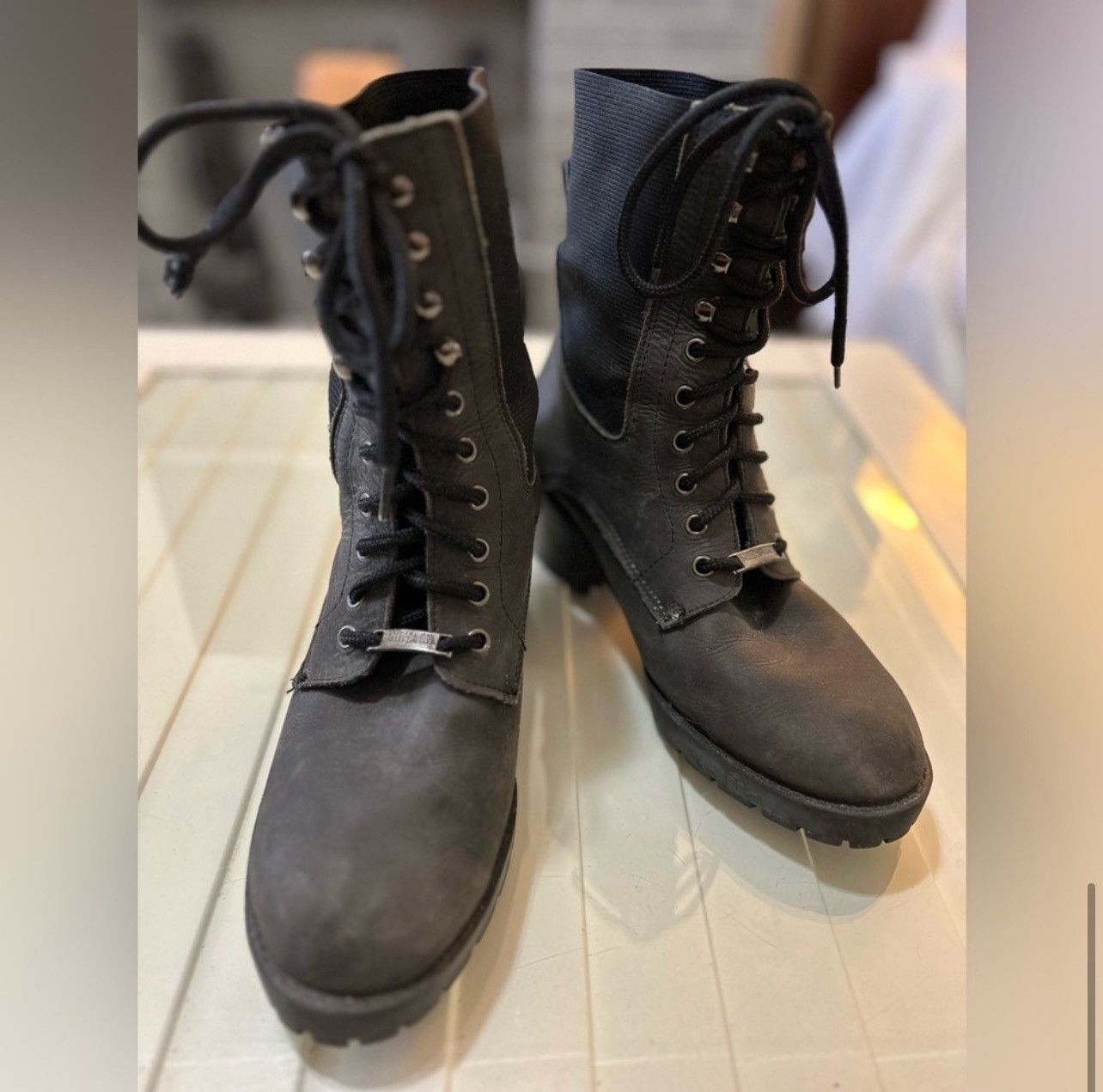 Harley Davidson × Vintage VTG 90s Harley Davidson Black Leather Moto Combat Boots Sz 8 Size US 8 / IT 38 - 11 Thumbnail