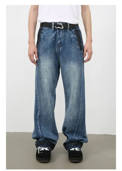 VIBE Men's American street loose raw edge washed wide leg jeans Size US 32 / EU 48 - 1 Thumbnail