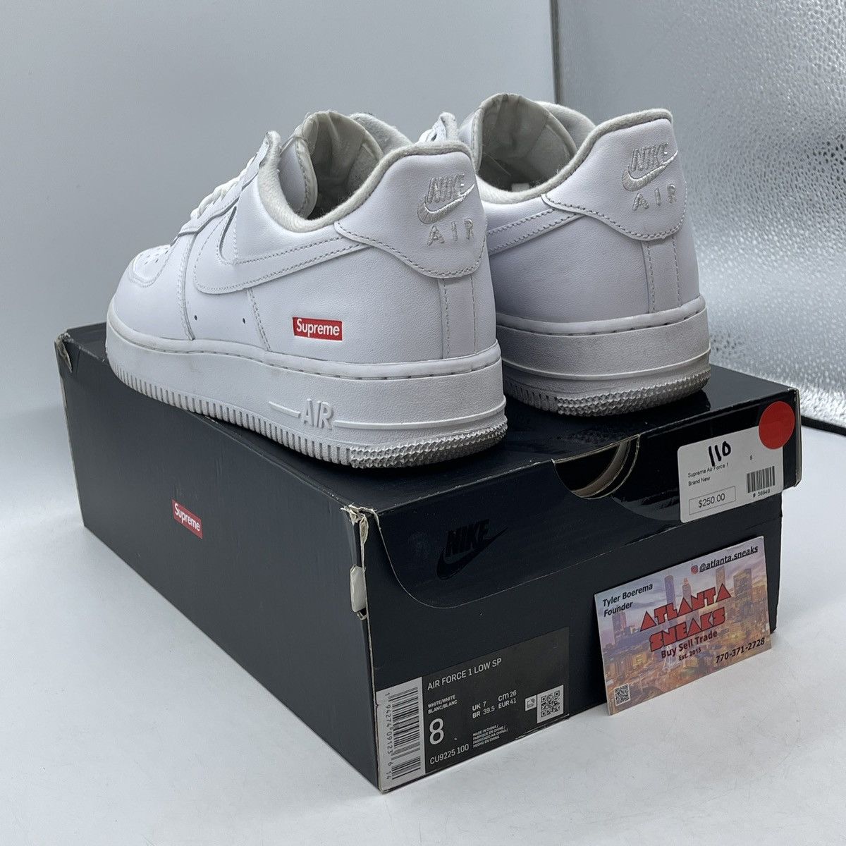 Nike Supreme x air force 1 low box logo white Size US 8 / EU 41 - 4 Thumbnail