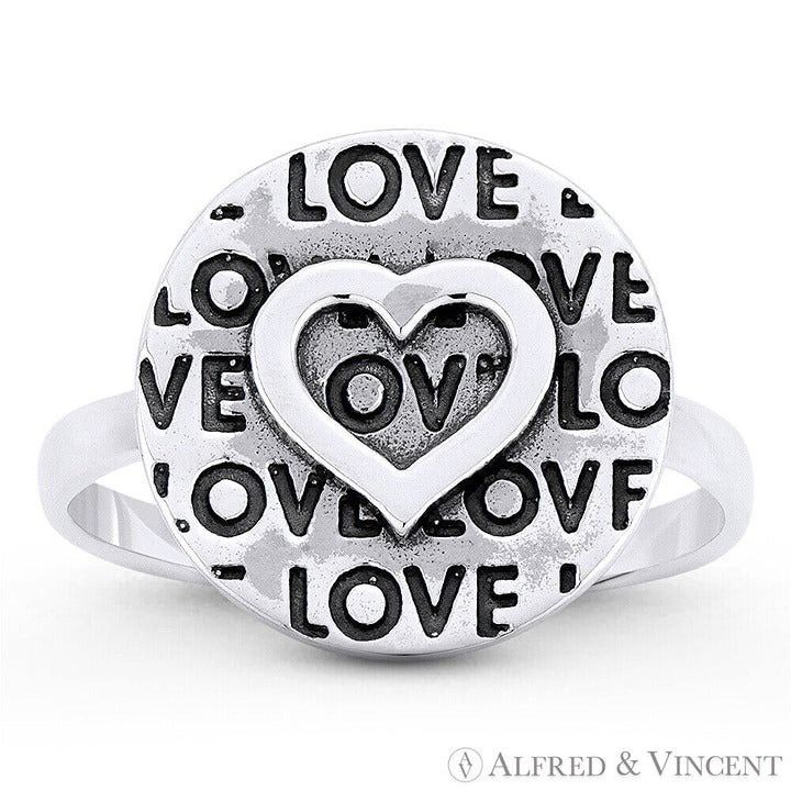 Other Heart Charm, Love Script, Round Disc Ring Sterling Silver Size ONE SIZE - 1 Preview