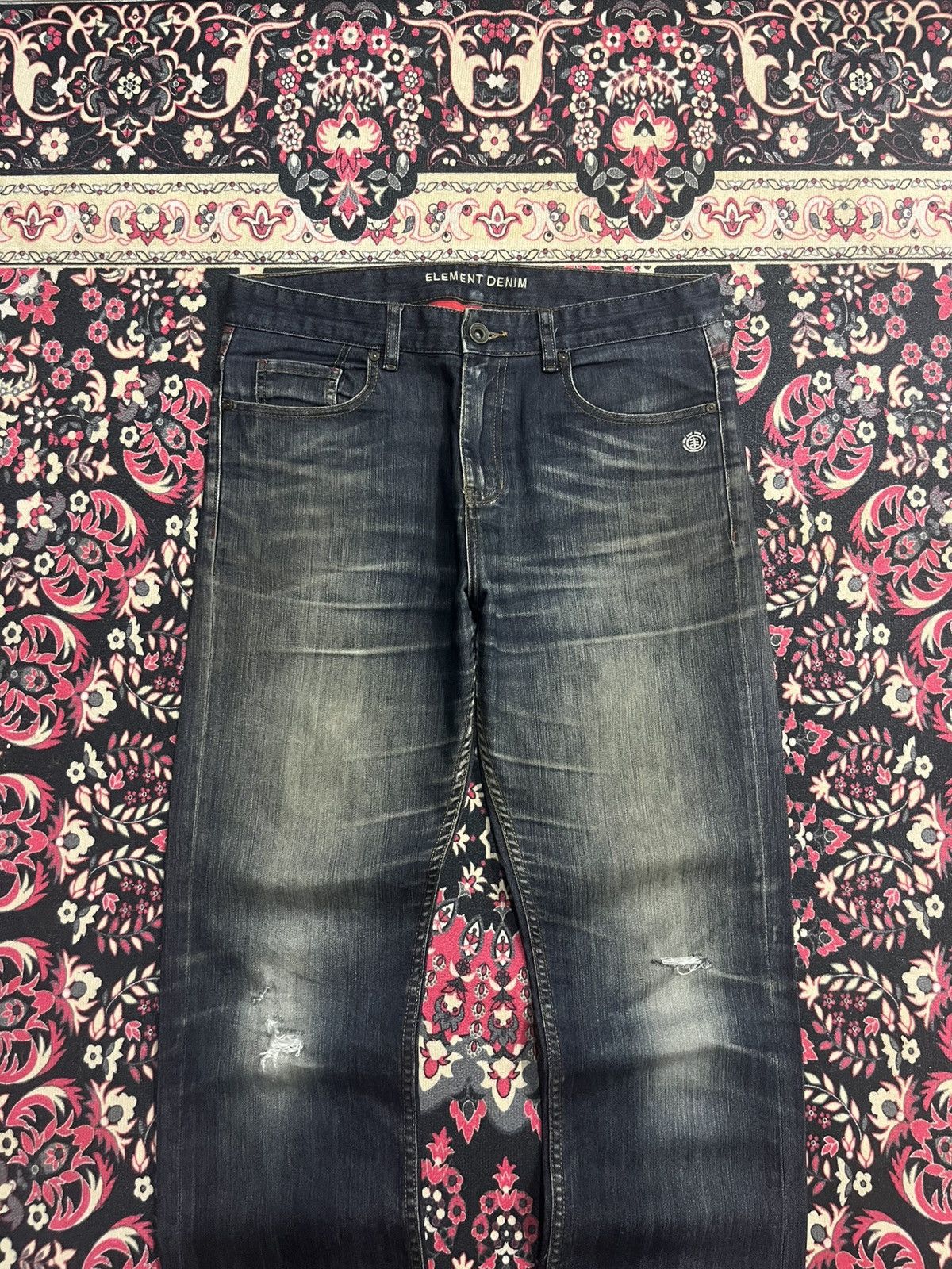 Element Vintage Element Dark Blue Washed Distress Straight Leg Jeans Size US 32 / EU 48 - 3 Thumbnail