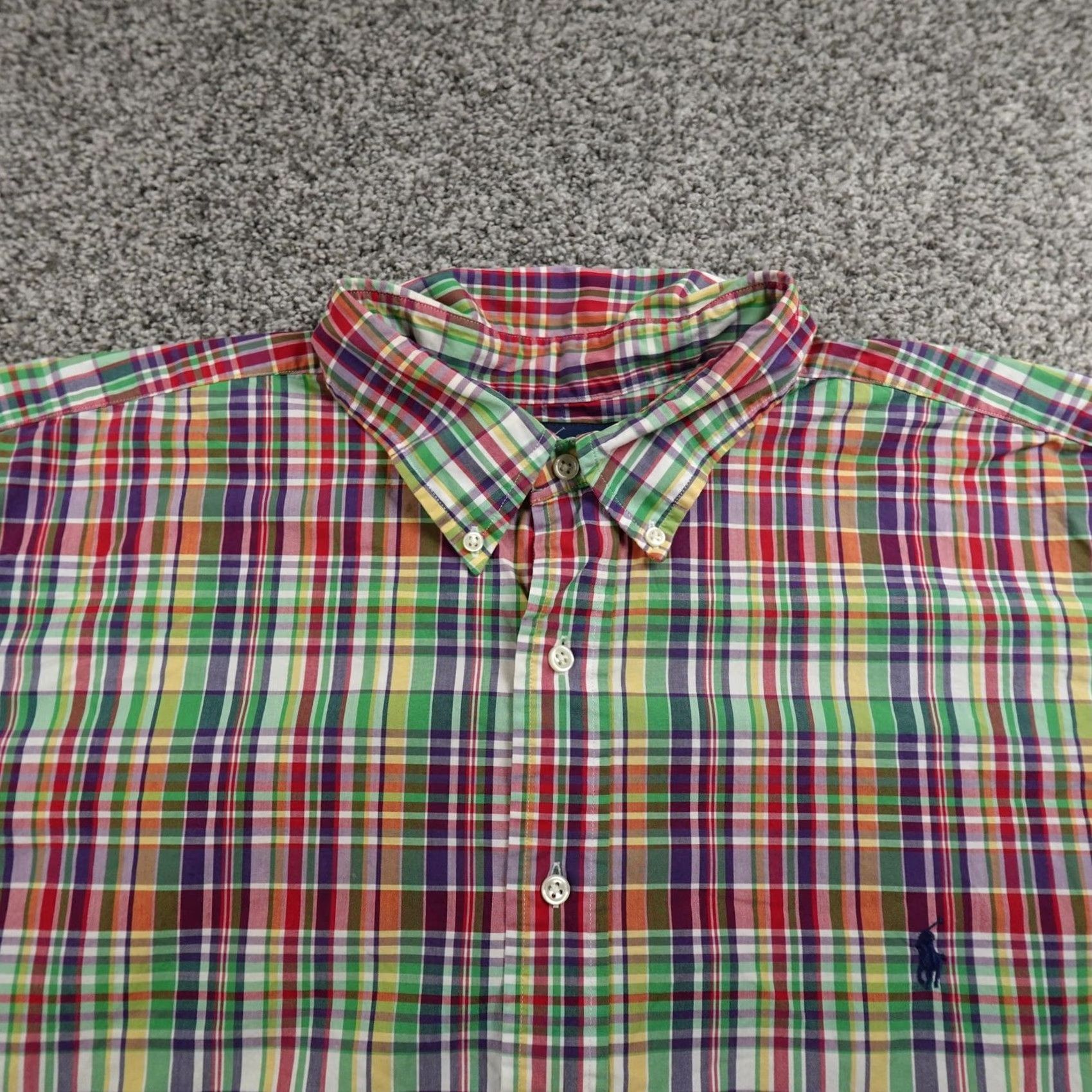 Ralph Lauren VINTAGE Ralph Lauren Shirt Big 2X Plaid Short Sleeve Button Up Mens Cotton Madras Pony Button-Down 2XB Complete Set Size US XXL / EU 58 / 5 - 3 Thumbnail