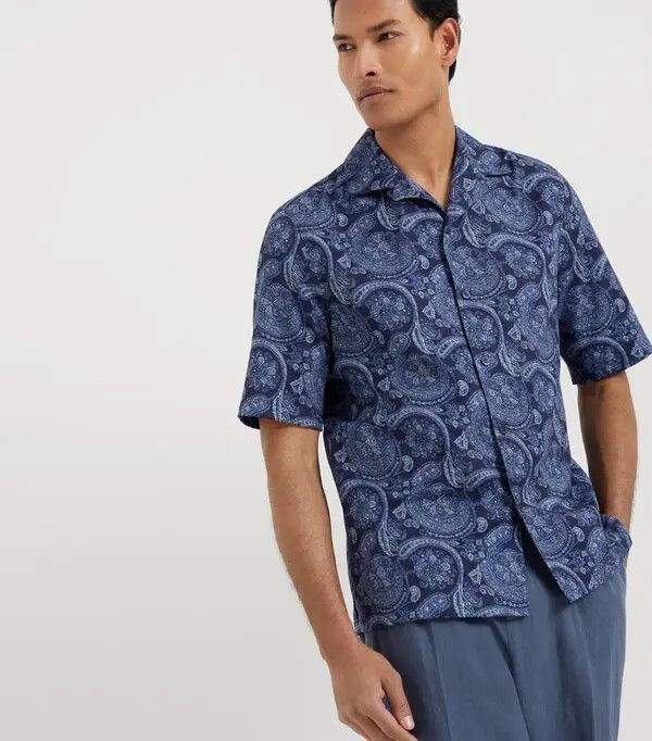 Brunello Cucinelli o1w1db10925 Short Sleeve Shirt in Navy Size US XS / EU 42 / 0 - 5 Thumbnail