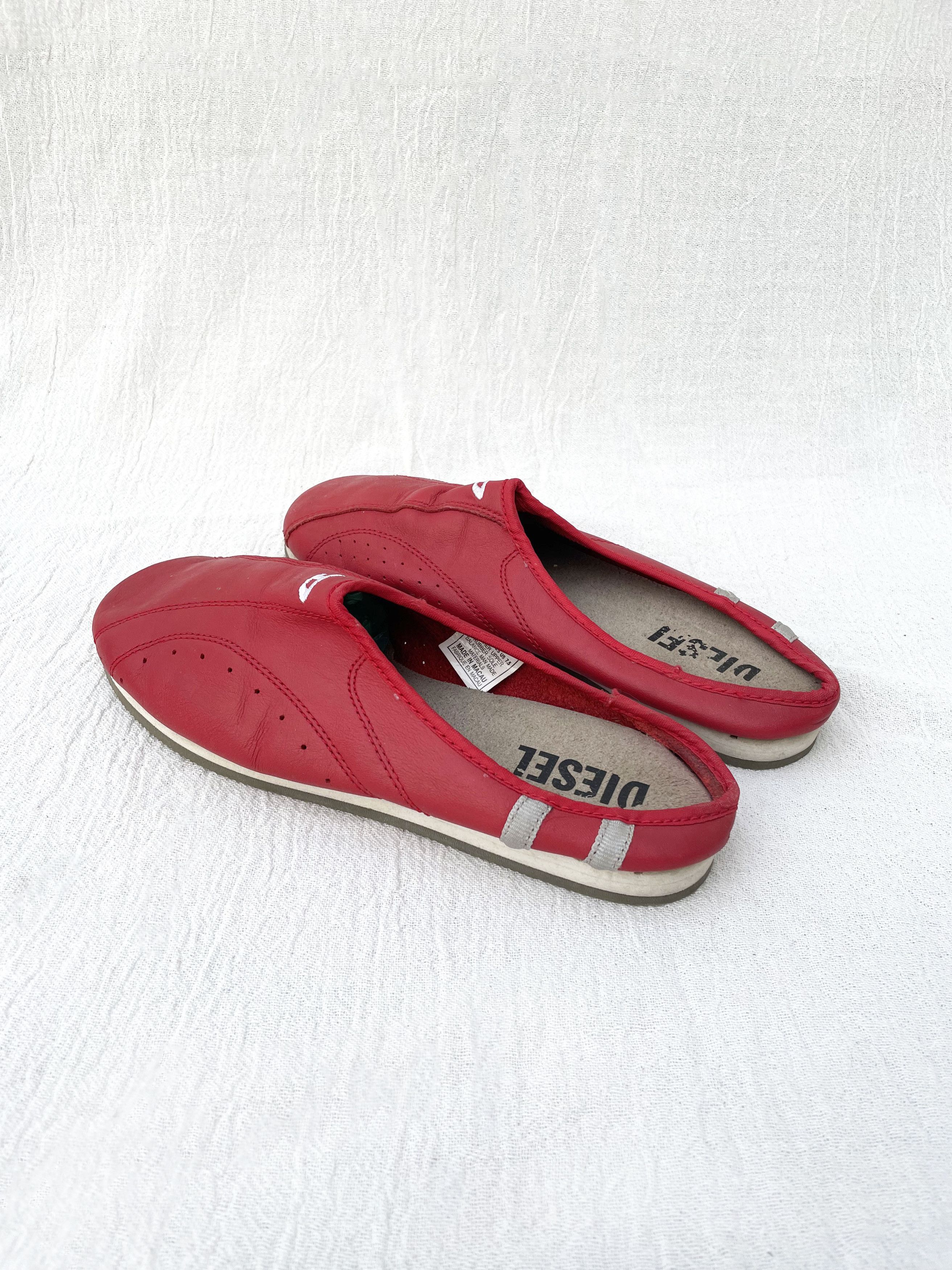 Diesel Red Diesel flat leather mules Size US 7 / IT 37 - 2 Thumbnail