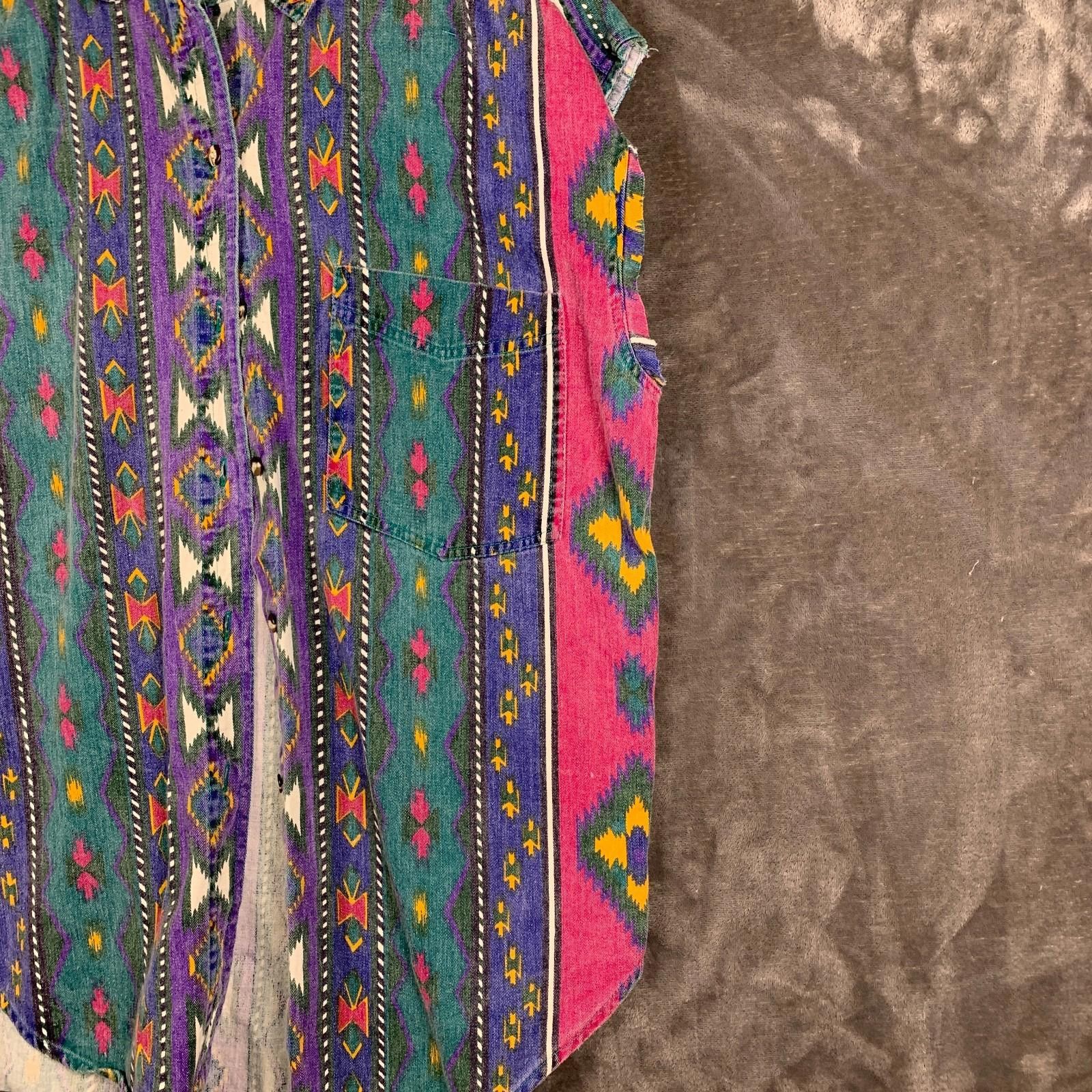 Designer Vintage Womens QUIZZ DENIM Sleeveless Shirt Aztec Size S 300 Size S / US 4 / IT 40 - 6 Thumbnail