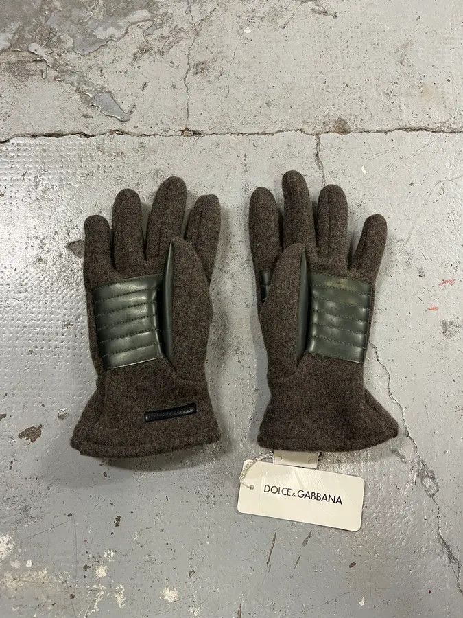 Dolce & Gabbana 2000s Dolce & Gabbana Grey Wool & Leather Gloves Size ONE SIZE - 4 Thumbnail