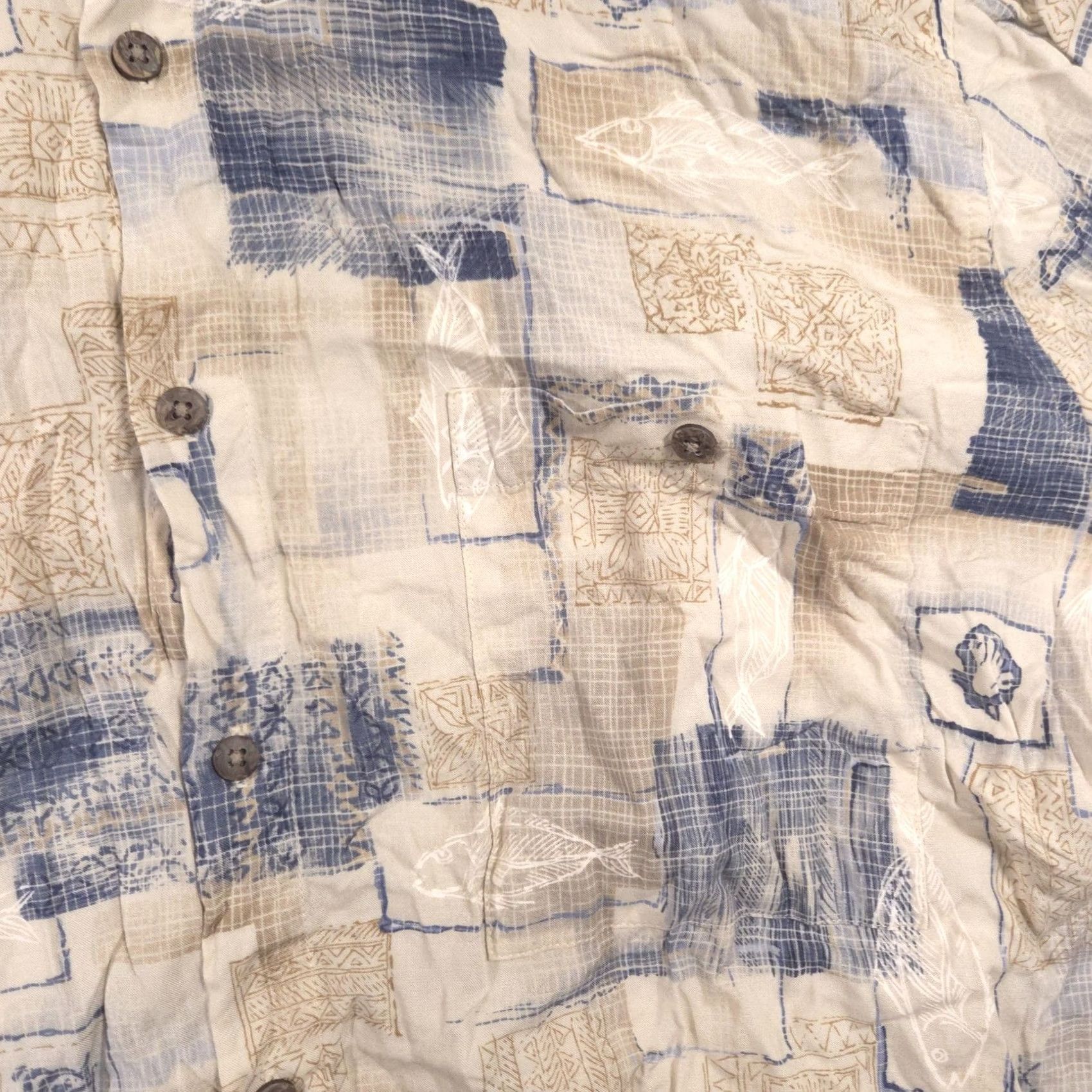 Vintage Batik Bay Shirt Mens XL Beige Geometric Rayon Button Front Short Sleeve Tropical Size US XL / EU 56 / 4 - 4 Thumbnail