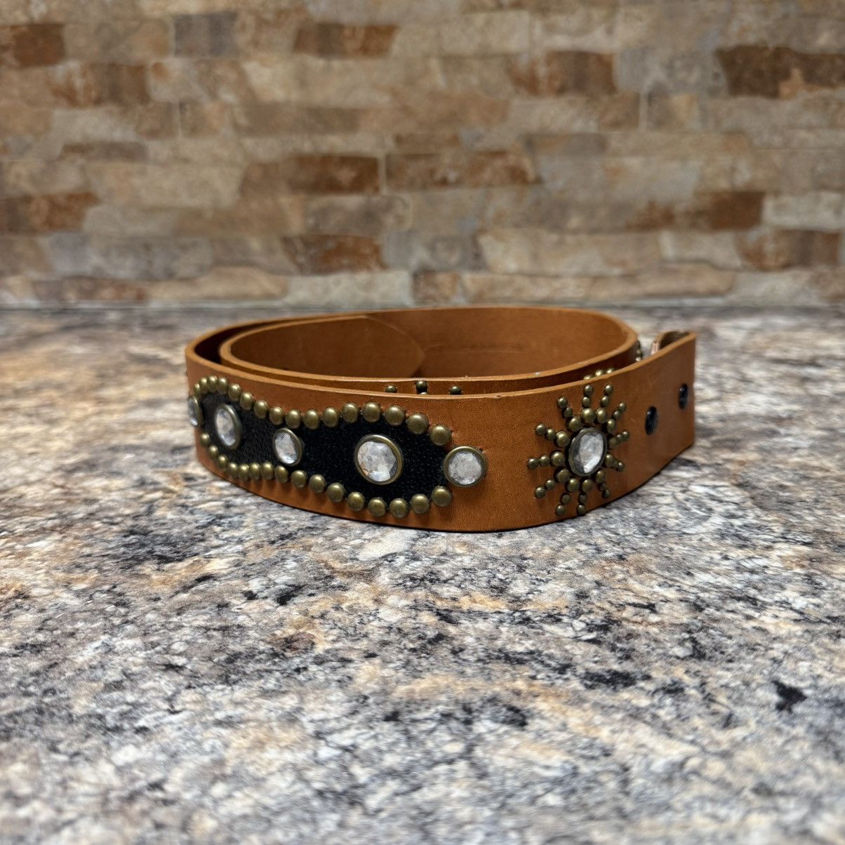 Saks Fifth Avenue Saks Fifth Avenue Stud Rhinestone Tan Italian Leather Belt M Size 32 - 1 Thumbnail