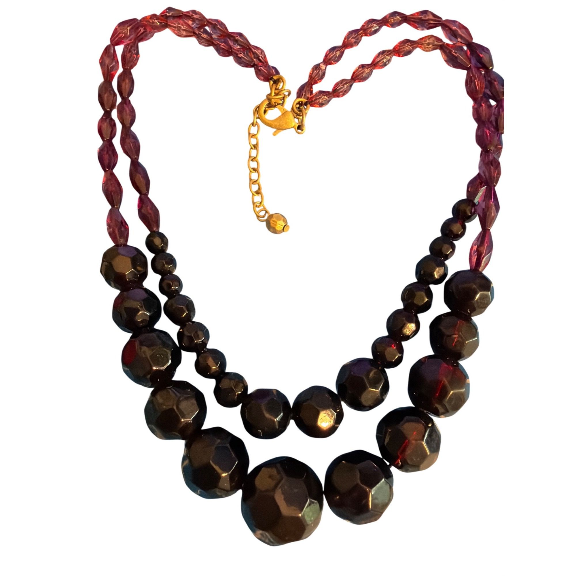 Ann Taylor Ann Taylor 2 String Glass Bead Necklace Purple Graduated Gol Size ONE SIZE - 4 Thumbnail