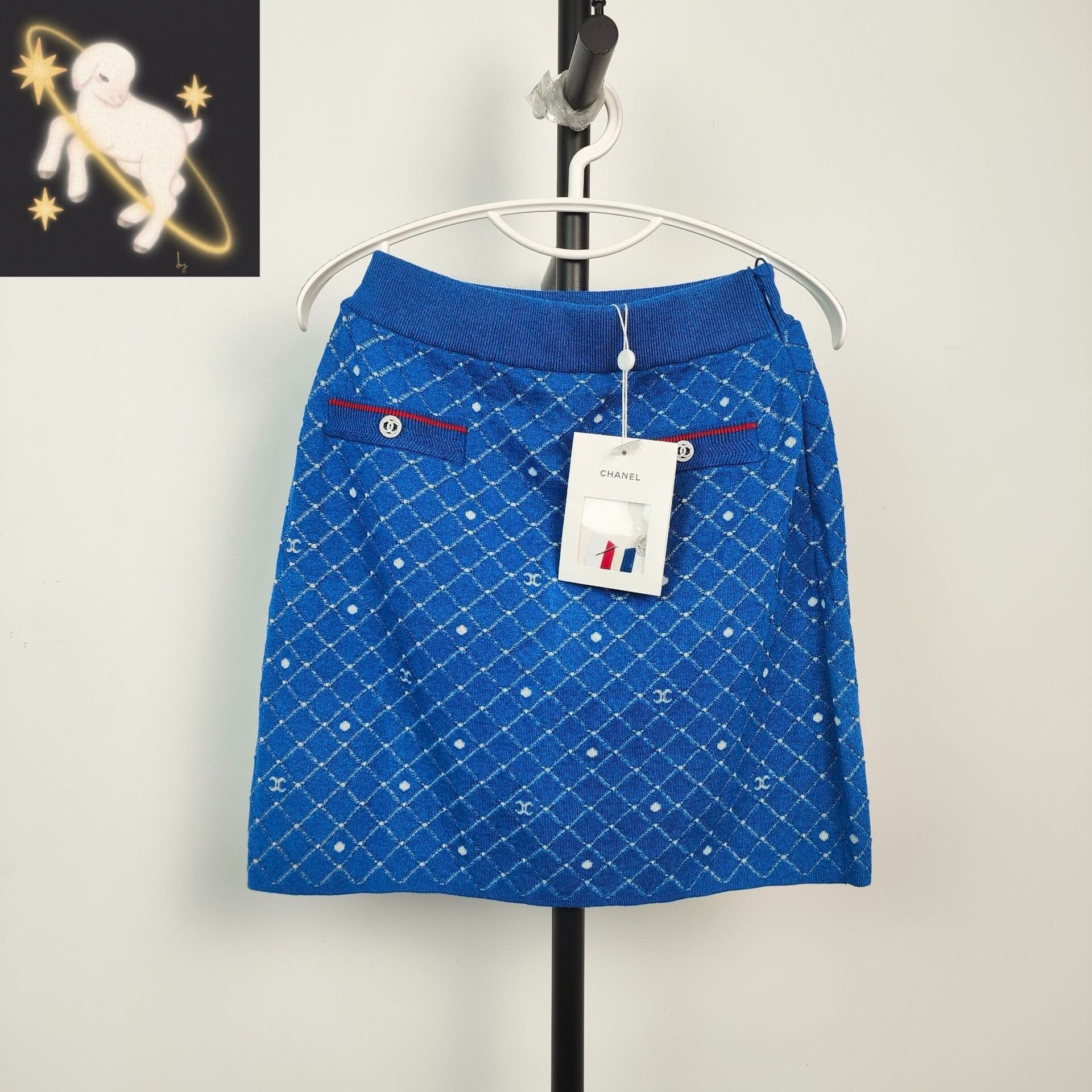 Chanel Blue CC Quilted Polka Dot Skirt