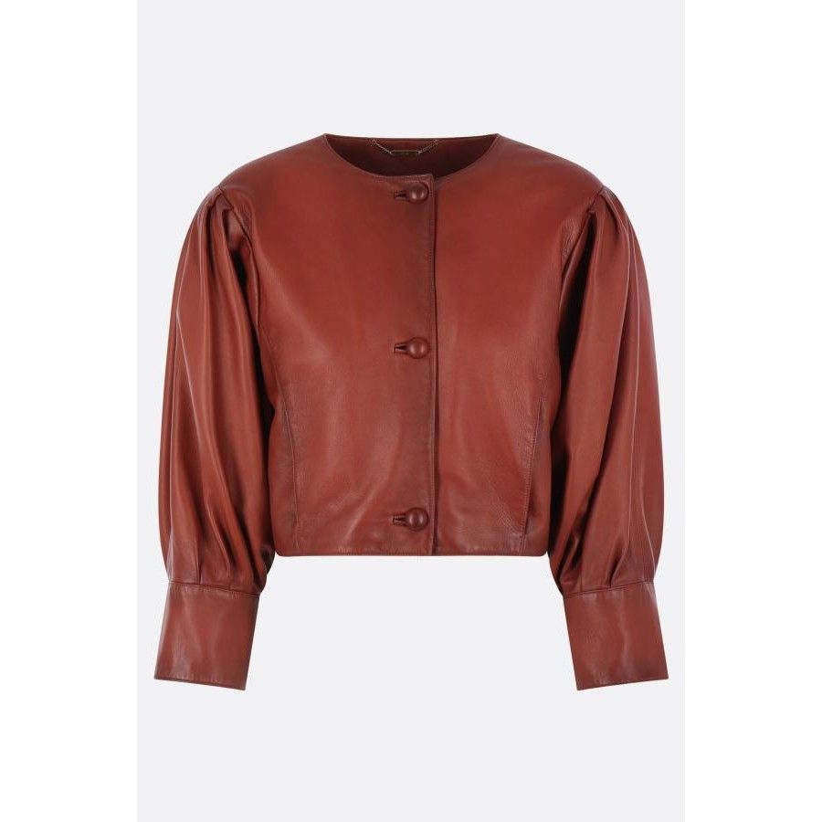 Chloe CHLOÉ Burnt Brown Cropped Leather Jacket New & Authentic (Wo Size L / US 10 / IT 46 - 1 Thumbnail