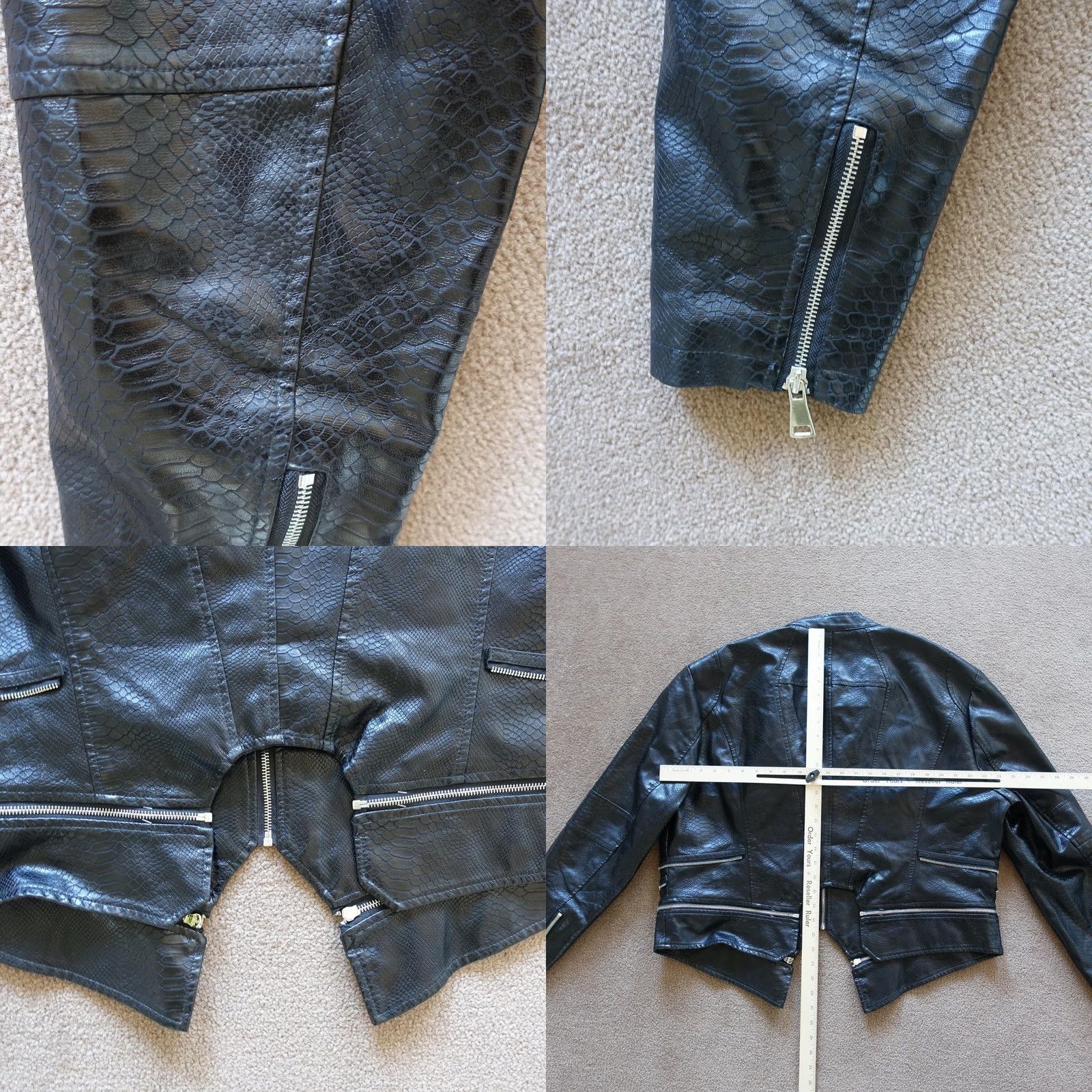 Azalea Wang Azalea Wang Womens Short Jacket Black Faux Leather Snake Print Moto Biker Orion X Size XXL / US 16-18 / IT 52-54 - 8 Thumbnail