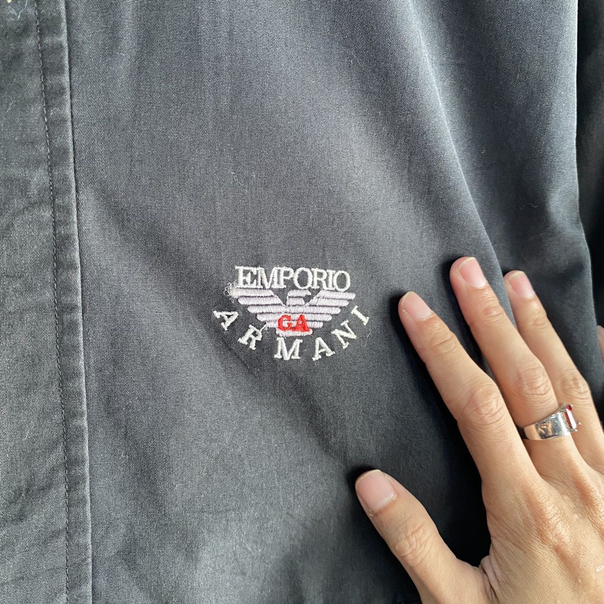 Emporio Armani Vintage Emporio Armani Black Red Spellout Logo Bomber Jacket Size US L / EU 52-54 / 3 - 10 Thumbnail