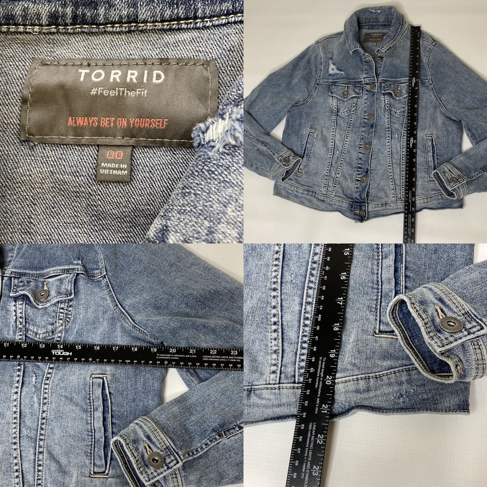 Torrid VINTAGE Torrid Denim Jean Distressed Jacket 00 Plus Size Light Wash Button Jacket Womens 0X Blue Spring Fall Winter Mens Womens Girls Boys Size 40" / US 18 - 8 Thumbnail