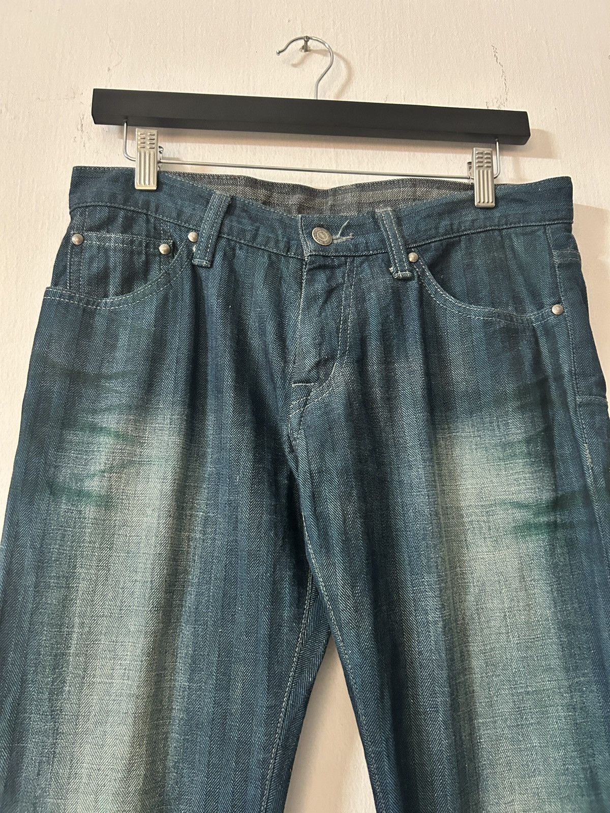 Tornado Mart Tornado Mart Striped Waxed Denim Flared Jeans Size US 31 - 4 Thumbnail