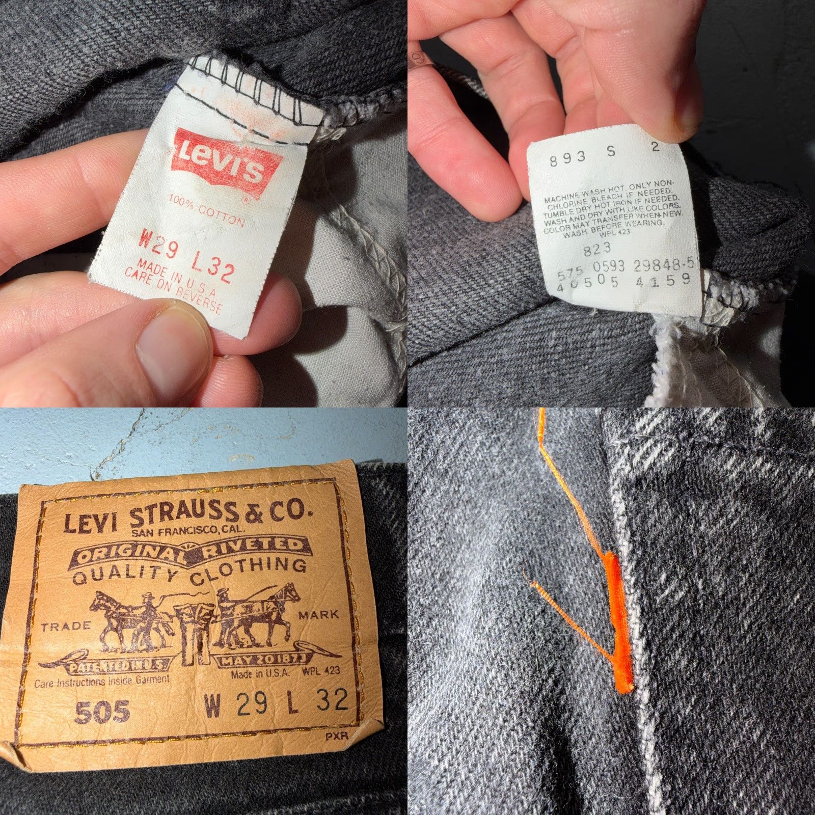 Levi's VINTAGE Levi's 505 Jeans Black 29x32 90s 40505 Orange Tab USA 1990s 5-Pocket Design Mens Jeans Regular Straight Size US 29 - 9 Thumbnail