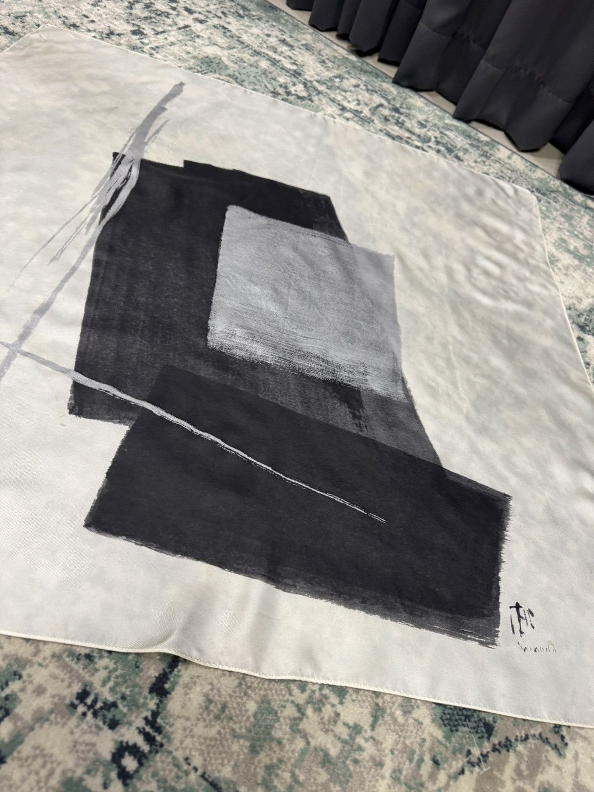 Japanese Brand MOMOKO SHINODA 'HIKARI' CALLIGRAPHY PATTERN SILK SCARF Size ONE SIZE - 5 Thumbnail