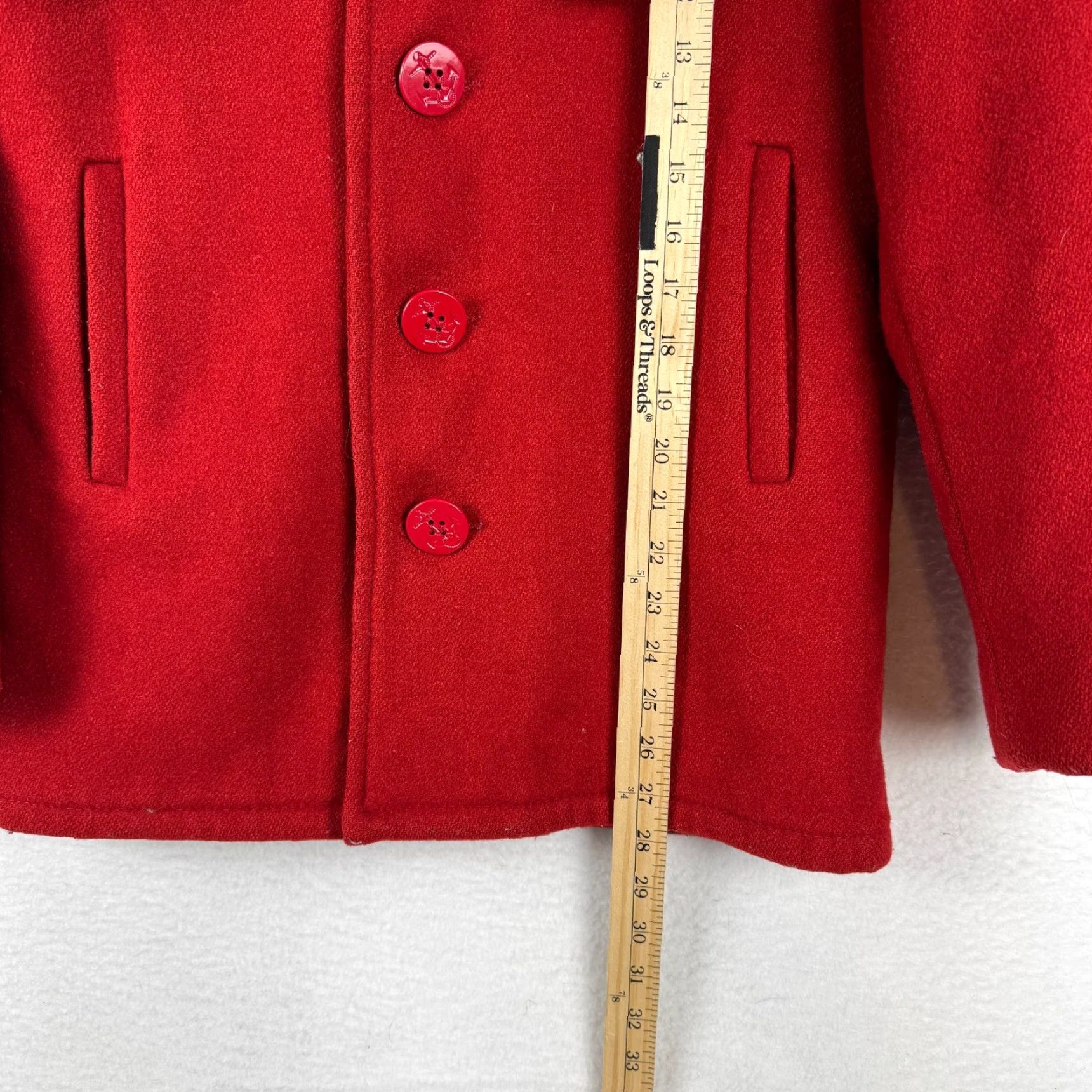 Schott VINTAGE SCHOTT MEN'S Coat Pea Jacket Sailor Red Wool 36 Single Breasted Anchor Buttons Navy Lined Winter Fall Mens Size US XXS / EU 40 - 7 Thumbnail