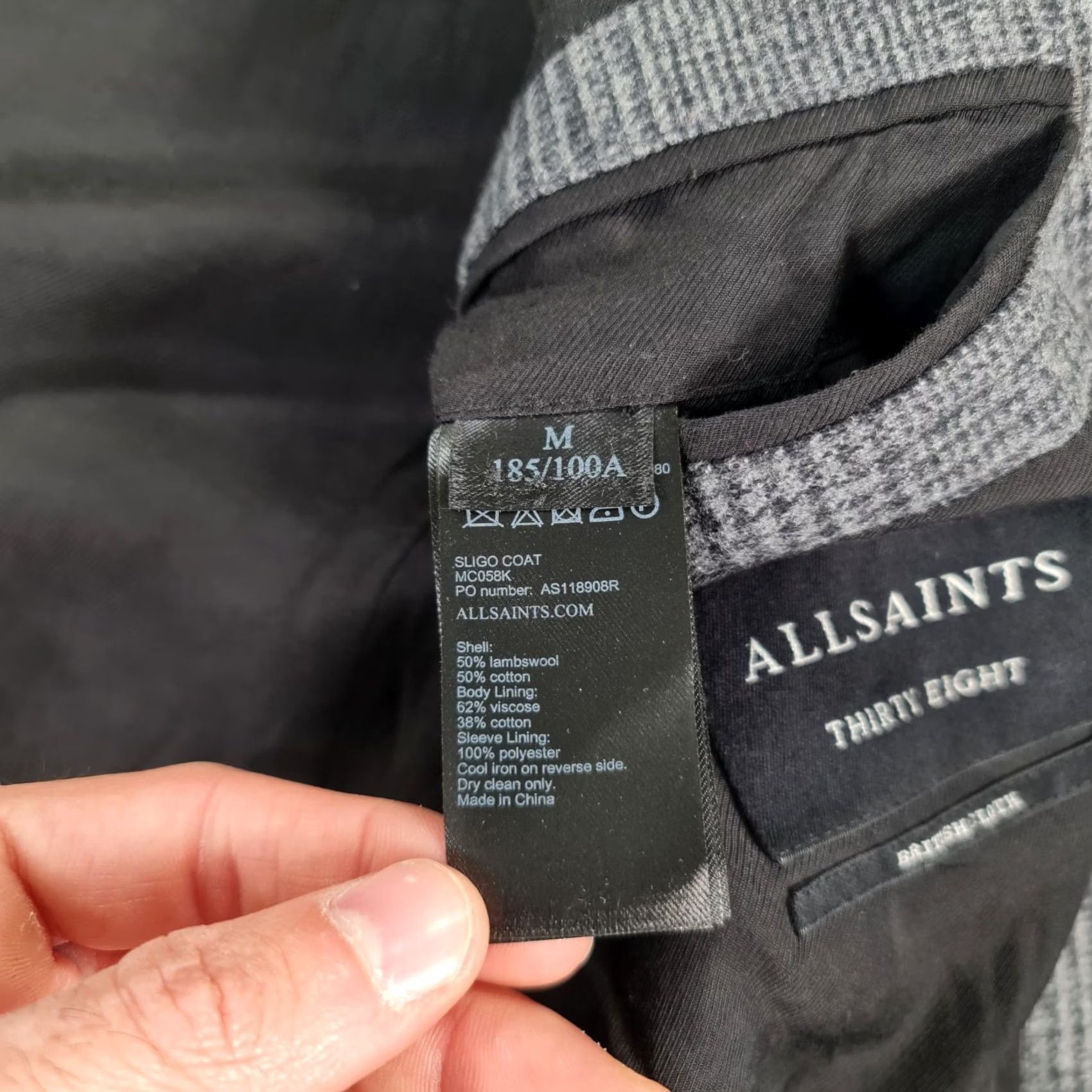 Allsaints AllSaints Coat Grey 38 Wool/Cotton Check Single-Breasted Men's Overcoat Vintage No N/A Size US XXS / EU 40 - 7 Thumbnail
