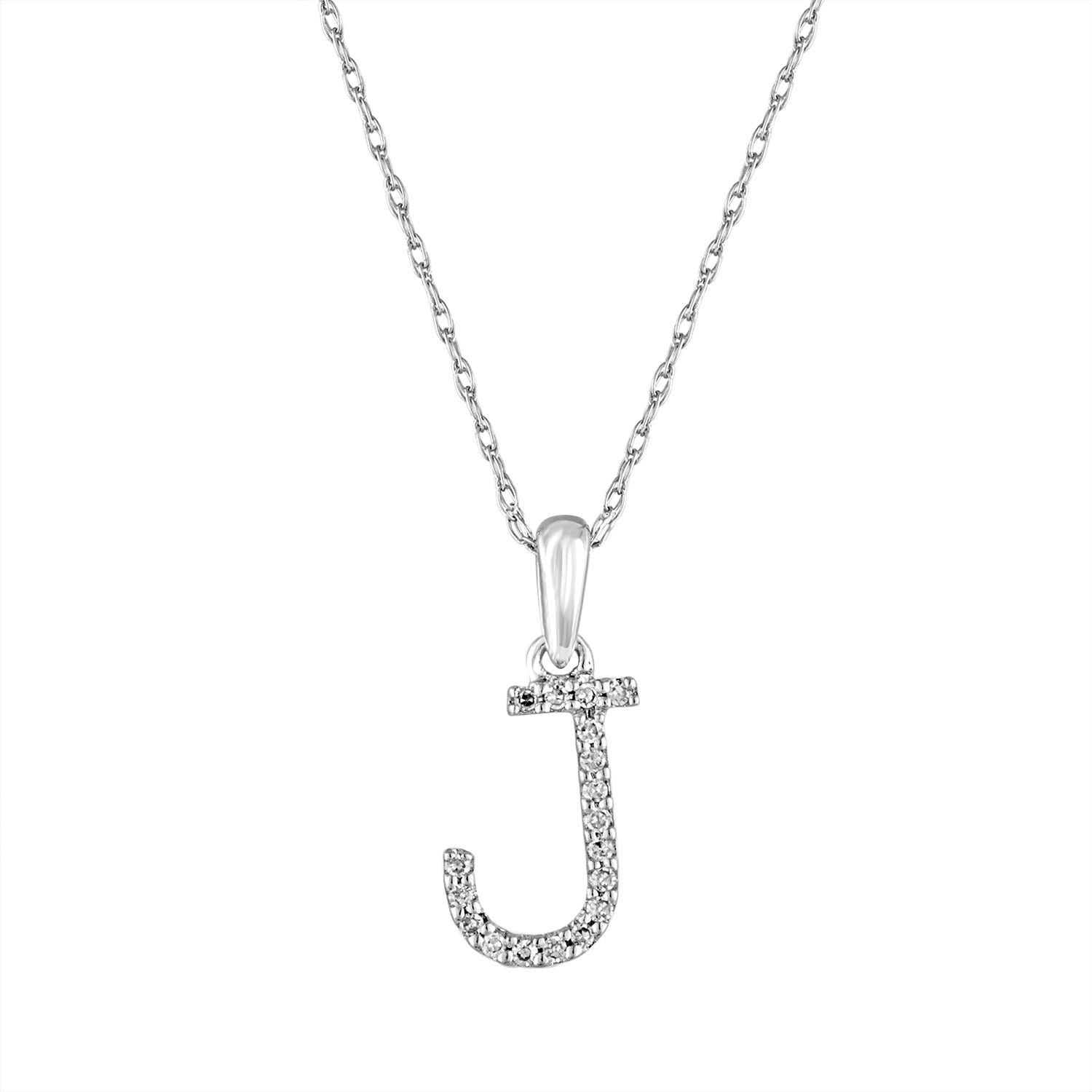image of Tiffany Co 14K White Gold & Diamond Initial Necklace- J, Women's