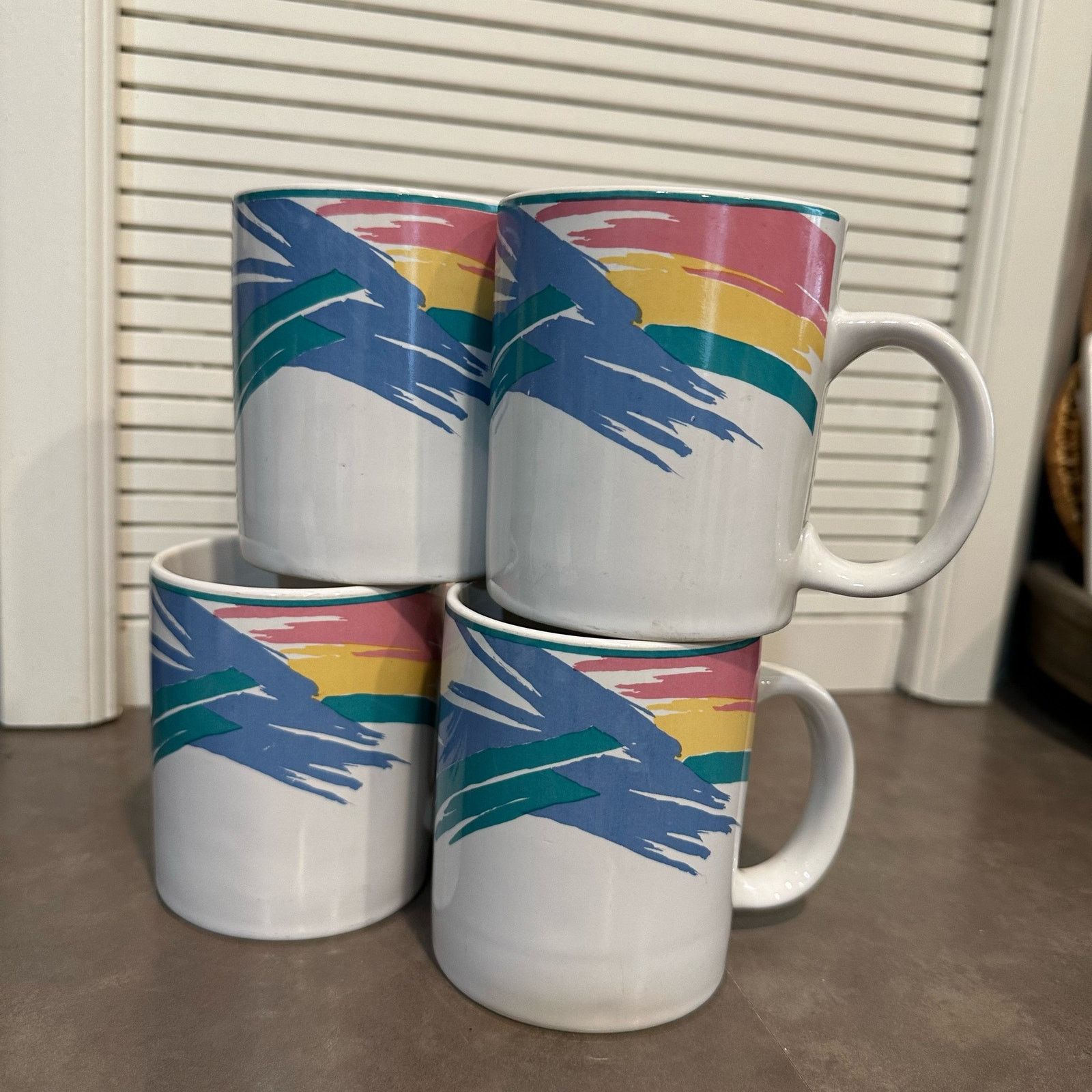Other Vintage 90s Tienshan Stoneware Retro Pastels Coffee Mugs Size ONE SIZE - 2 Thumbnail