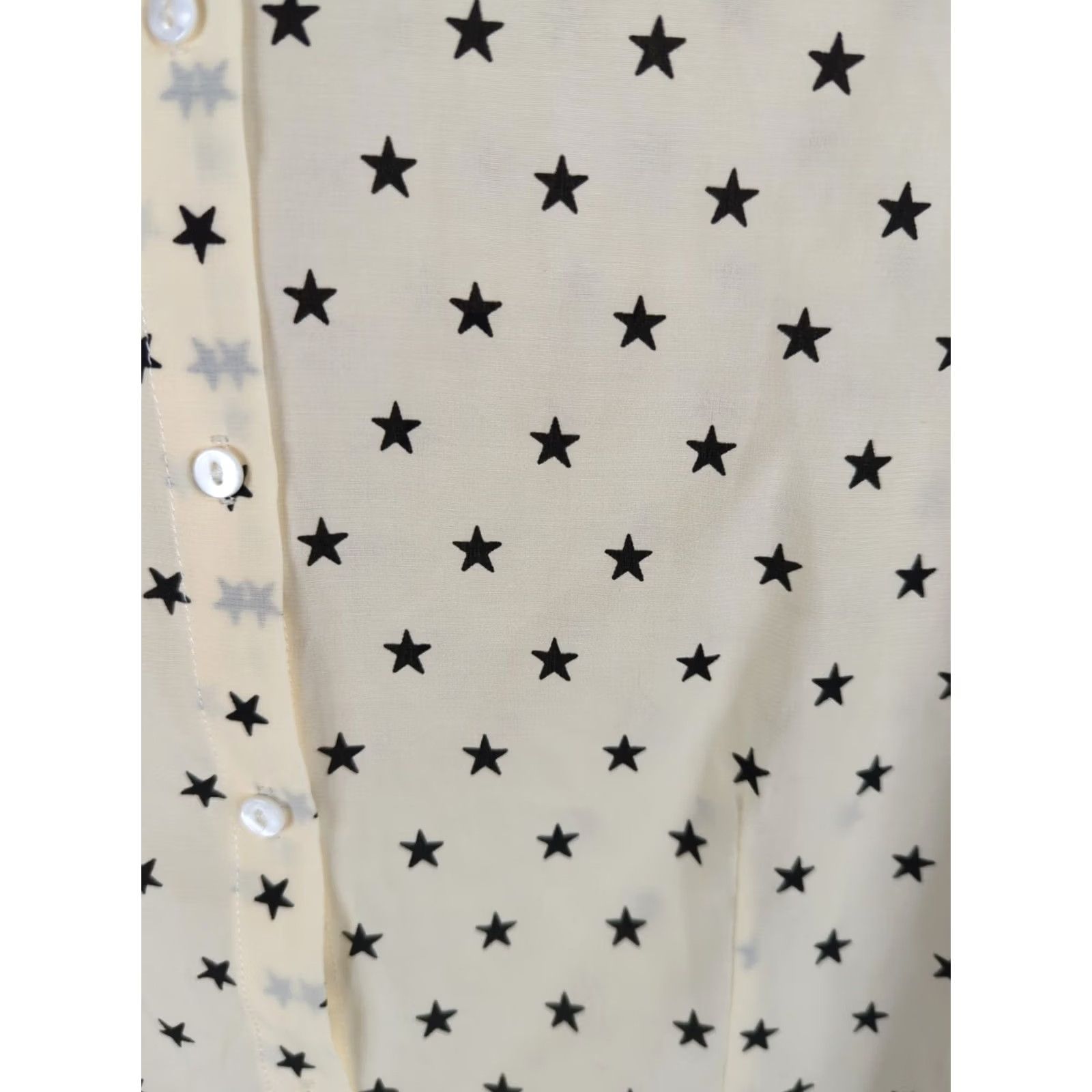 Vintage VINTAGE? No. Ellison Kali Blouse Womens Medium Beige Long Sleeve Polka Dot Star Accents Collared Button NYLON/Rayon Hand Wash Only Regular Fit Size M / US 6-8 / IT 42-44 - 2 Thumbnail