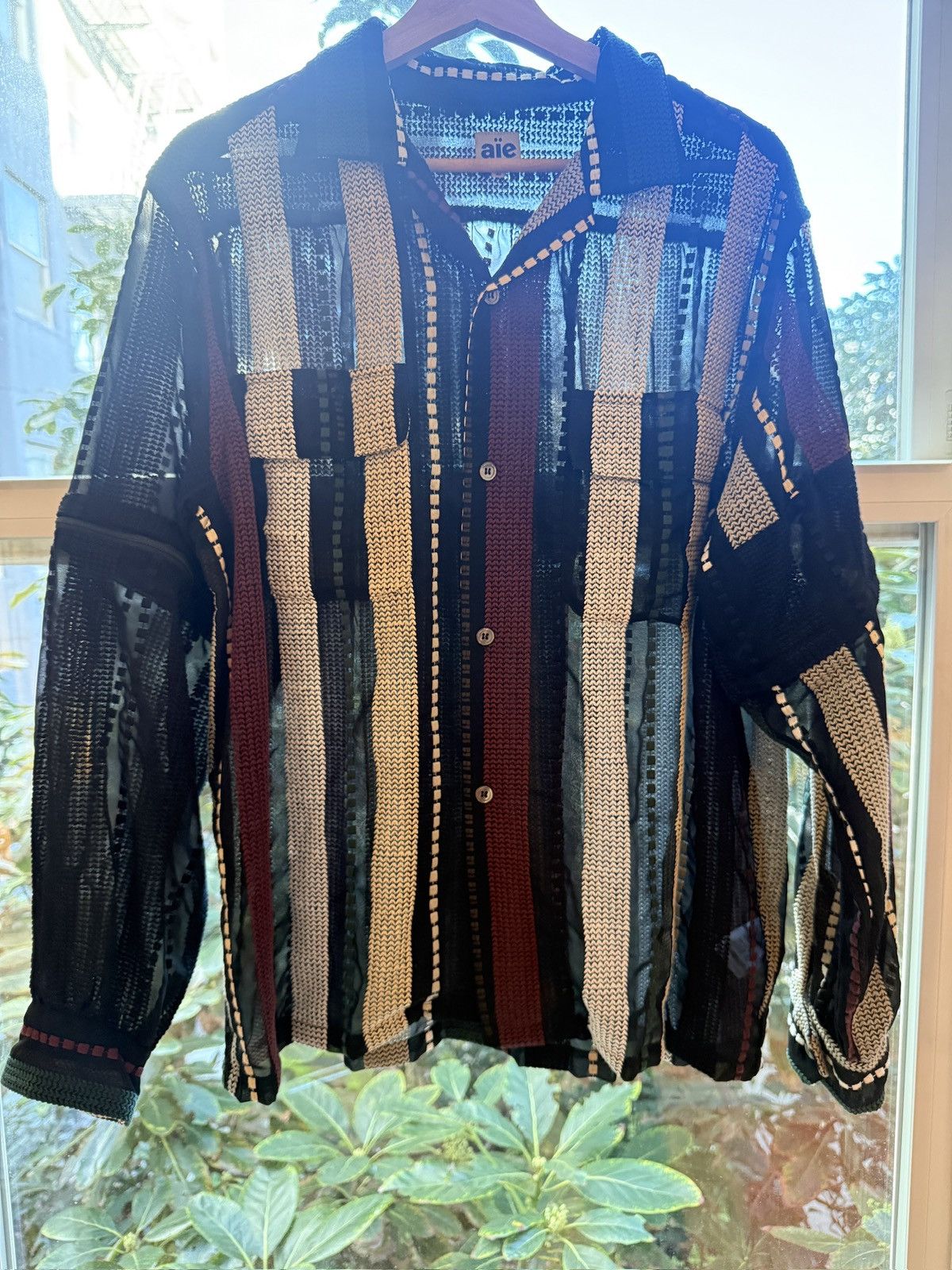 Japanese Brand AÏE sheer embroidered long/short sleeve button up Size US L / EU 52-54 / 3 - 5 Thumbnail