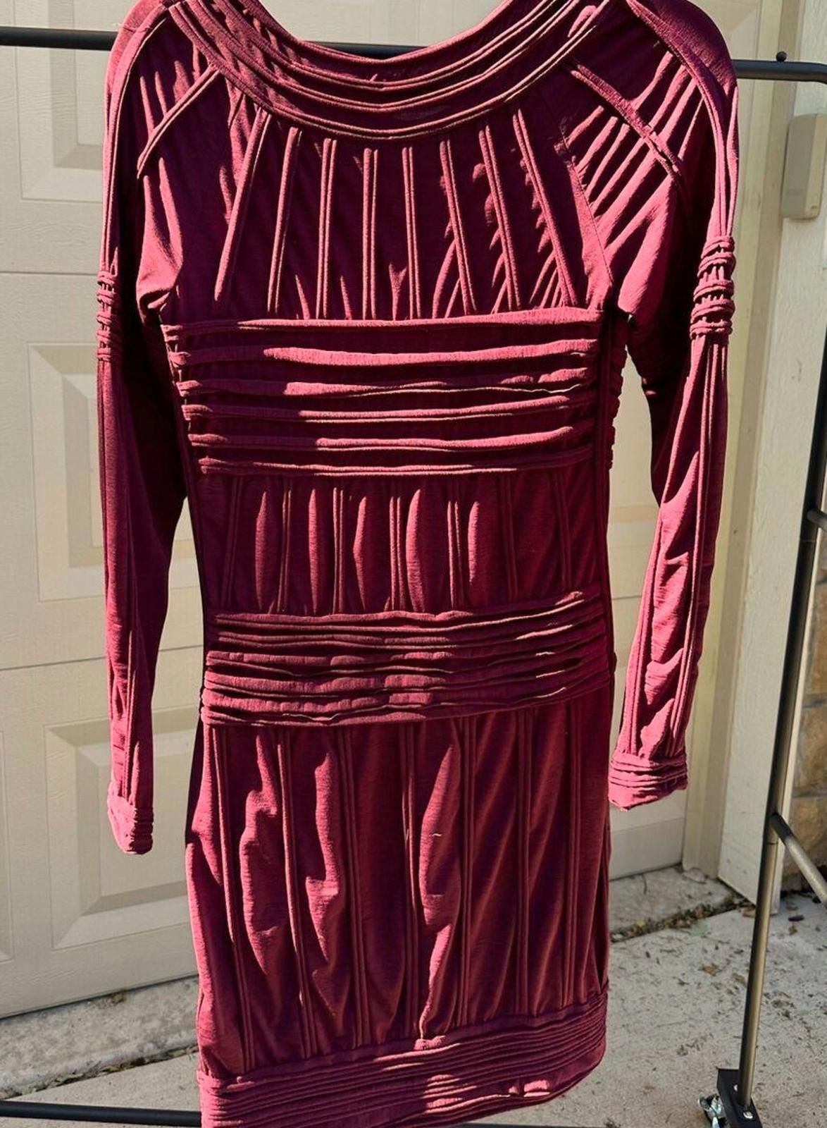 Designer Leon Max Limited Edition Burgundy Ribbed Knit Dress, Large Size L / US 10 / IT 46 - 2 Thumbnail
