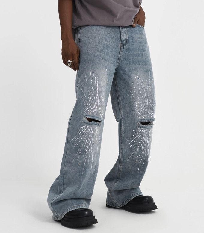 Vintage Men's punk trend loose wide-leg straight ripped knee jeans Size US 32 / EU 48 - 3 Thumbnail