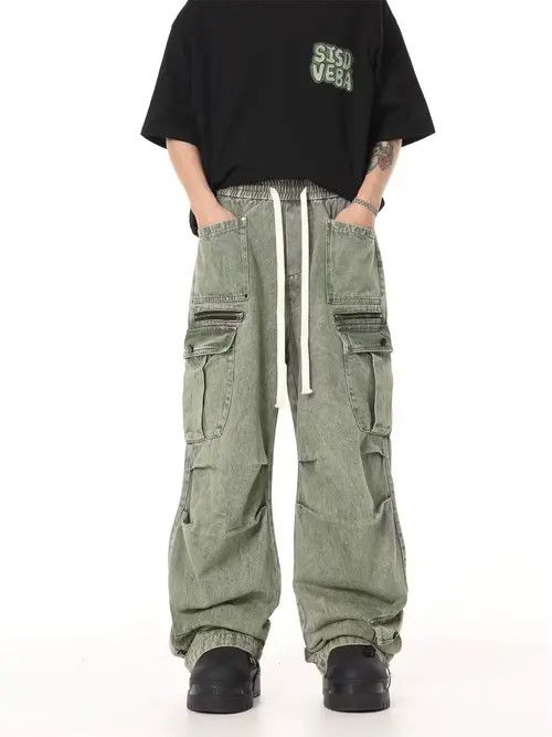 image of Vintage Y2K Hiphop Cargo Baggy Pants in Faded Green, Men's (Size 30)