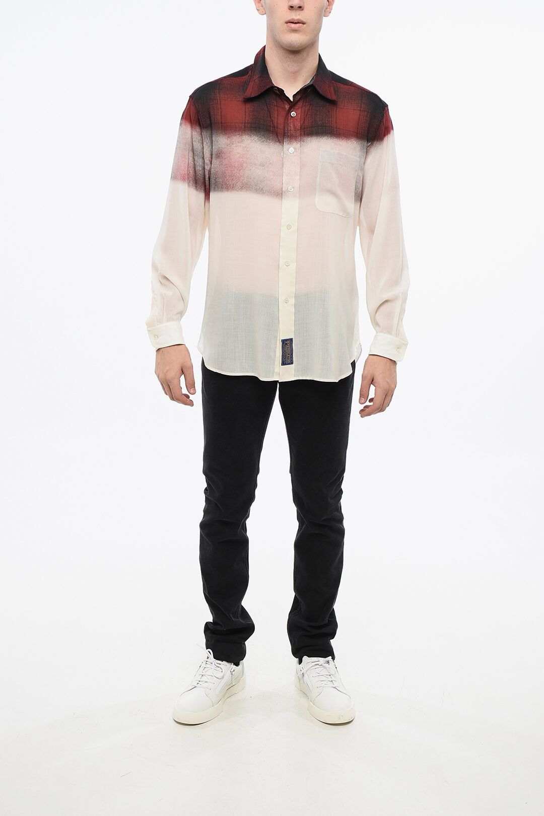 Maison Margiela og1mm0825 Gradient Effect Wool Casual Shirt in Multicolor Size US M / EU 48-50 / 2 - 4 Thumbnail