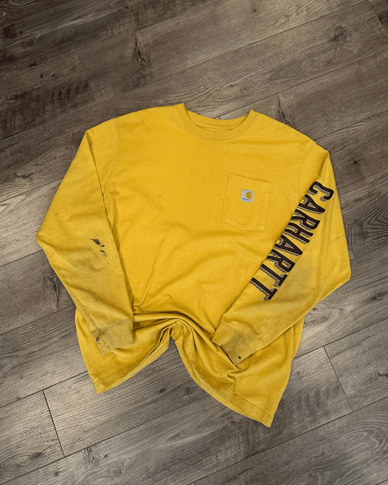 Carhartt Vintage Carhartt Thrashed/Stained Yellow Long Sleeve - XL Size US XL / EU 56 / 4 - 1 Thumbnail
