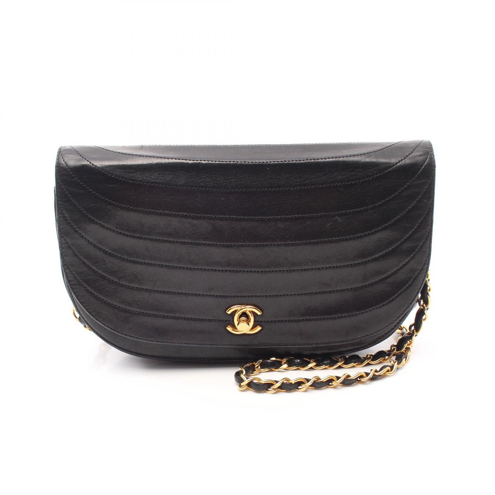 Chanel Chanel Half Moon Lambskin Shoulder Bag Leather Shoulder Bag in Black, Women's