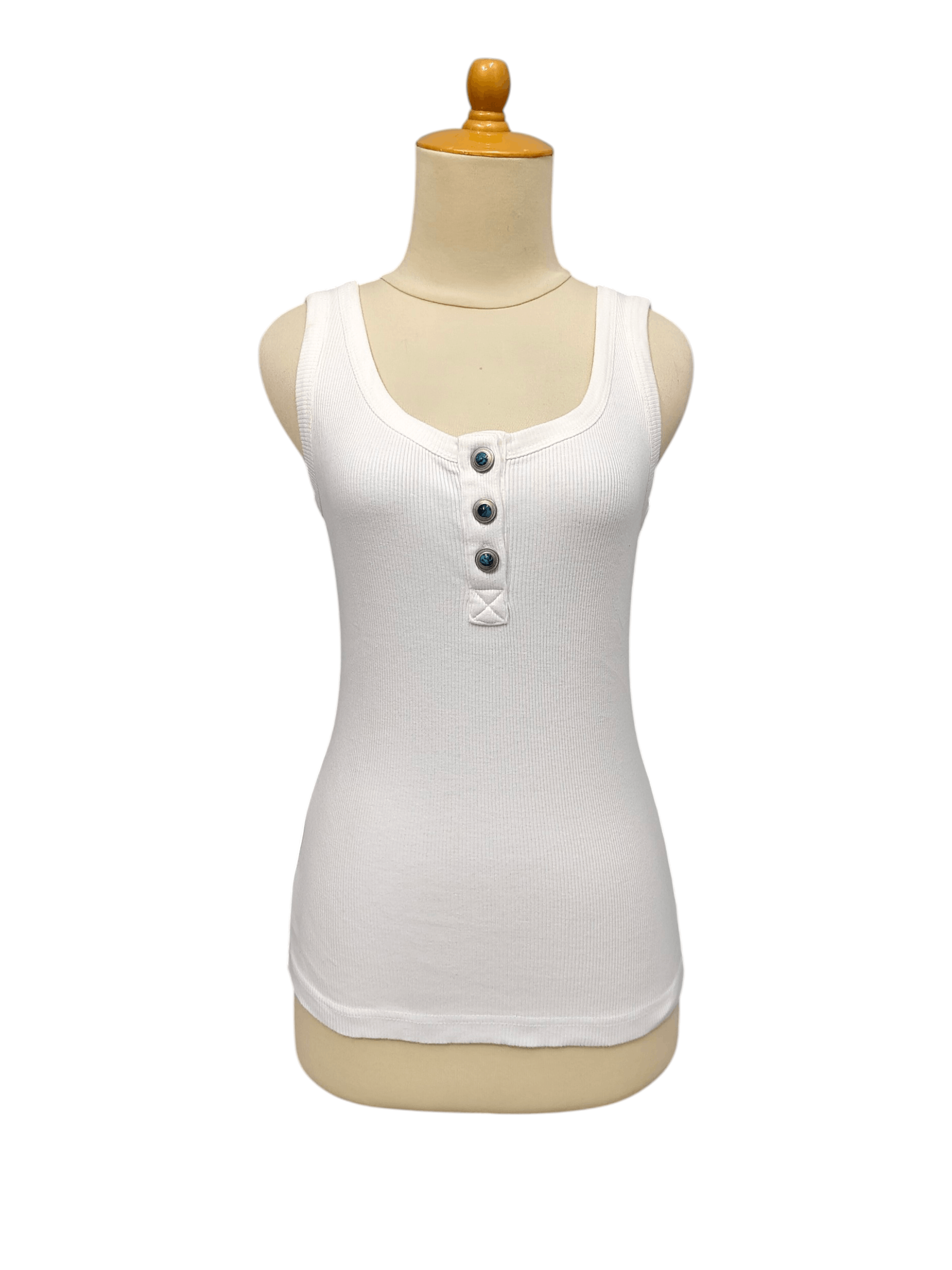 Japanese Brand Shell Ray🇯🇵 Ribbed 3 Button Turquoise Stone Tanktop Size M / US 6-8 / IT 42-44 - 1 Thumbnail