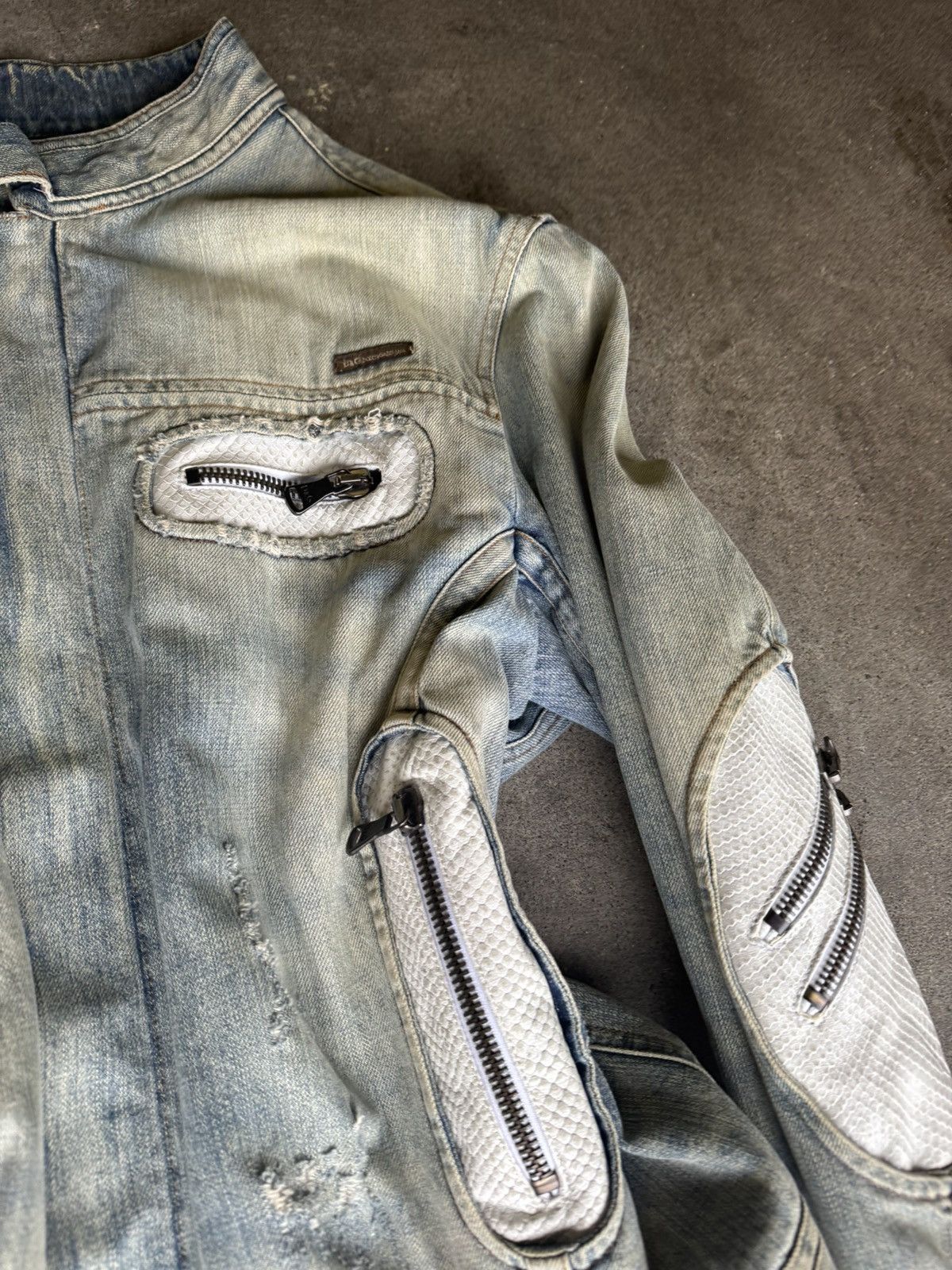 Dolce & Gabbana Dolce & Gabbana Y2K Croc Leather Denim Biker Jacket Size XXL / US 16-18 / IT 52-54 - 3 Thumbnail