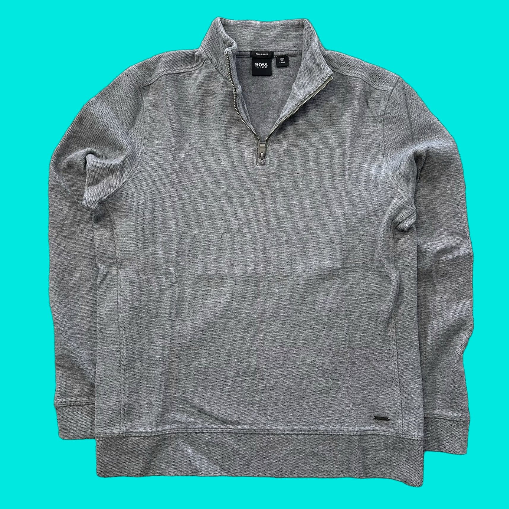 Hugo Boss HUGO BOSS Sweatshirt Pullover 1/4 Zip Mock Neck Mens L Gray Size US L / EU 52-54 / 3 - 1 Thumbnail
