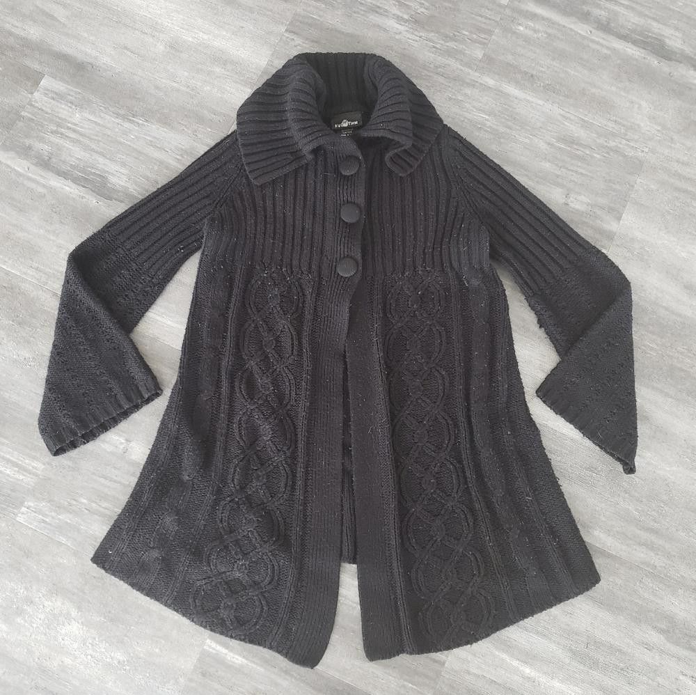 Designer Black Button Detailed IOT Flared Cardigan Size XL / US 12-14 / IT 48-50 - 1 Thumbnail