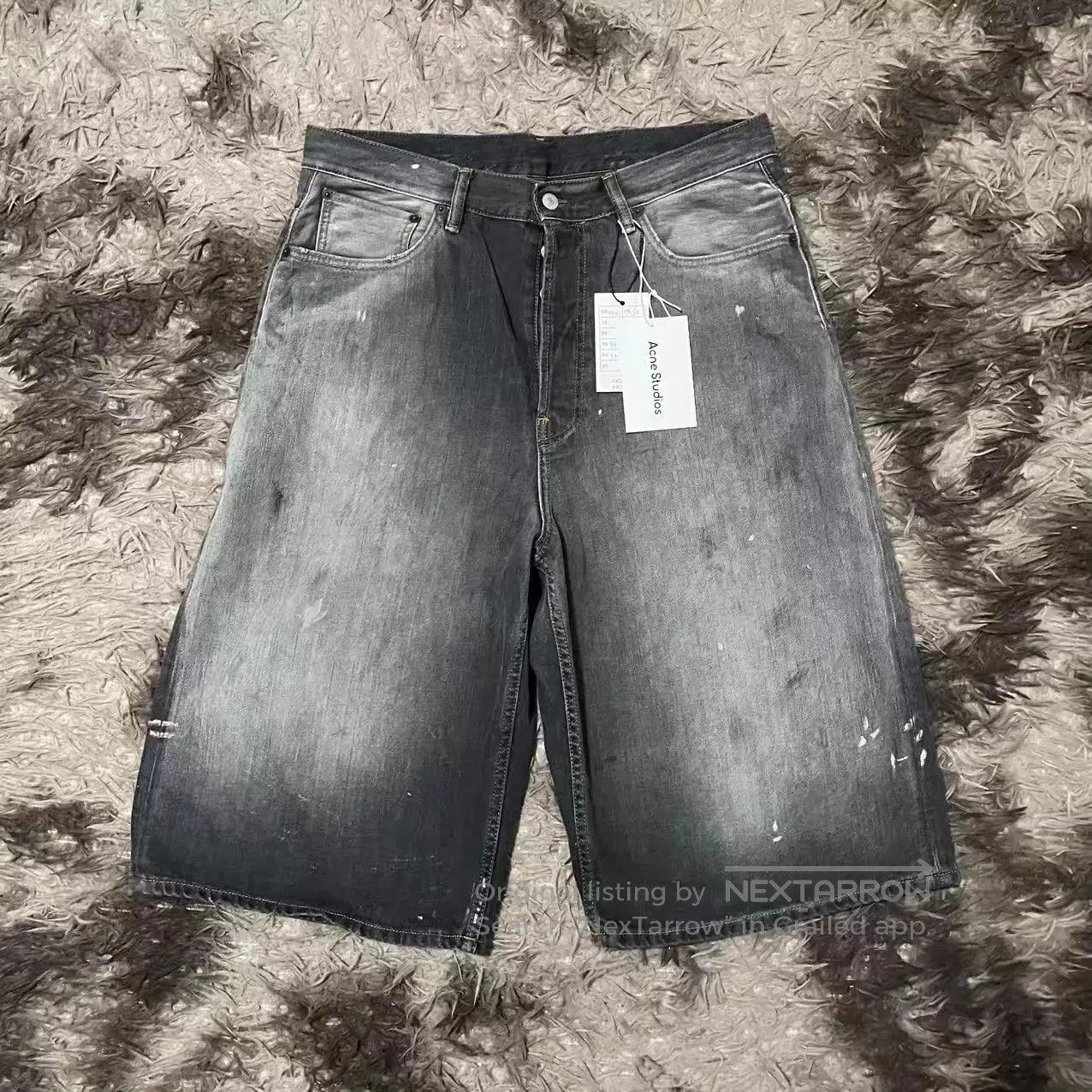 Acne Studios Black Denim Shorts with Distressed Paint Details. Size US 36 / EU 52 - 1 Thumbnail