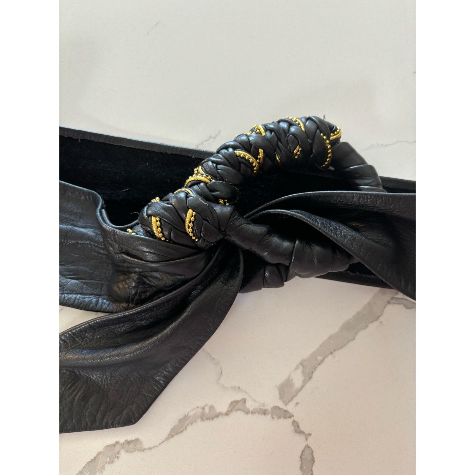 Vintage Vintage Leather Belt with gold details Size ONE SIZE - 2 Thumbnail