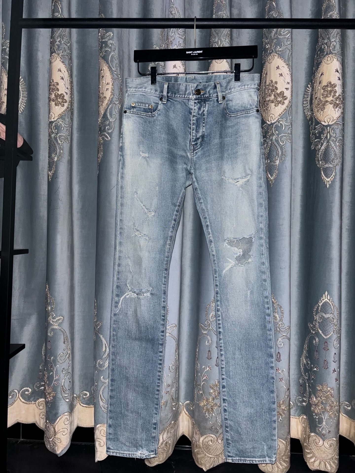 Saint Laurent Paris light blue distressed skinny jeans by saint laurent Size US 31 - 1 Thumbnail
