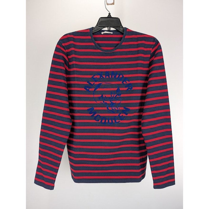 Alexander McQueen o1rshd1 Stripe Long Sleeve Velvet Skull Logo T-Shirt Size US S / EU 44-46 / 1 - 1 Thumbnail