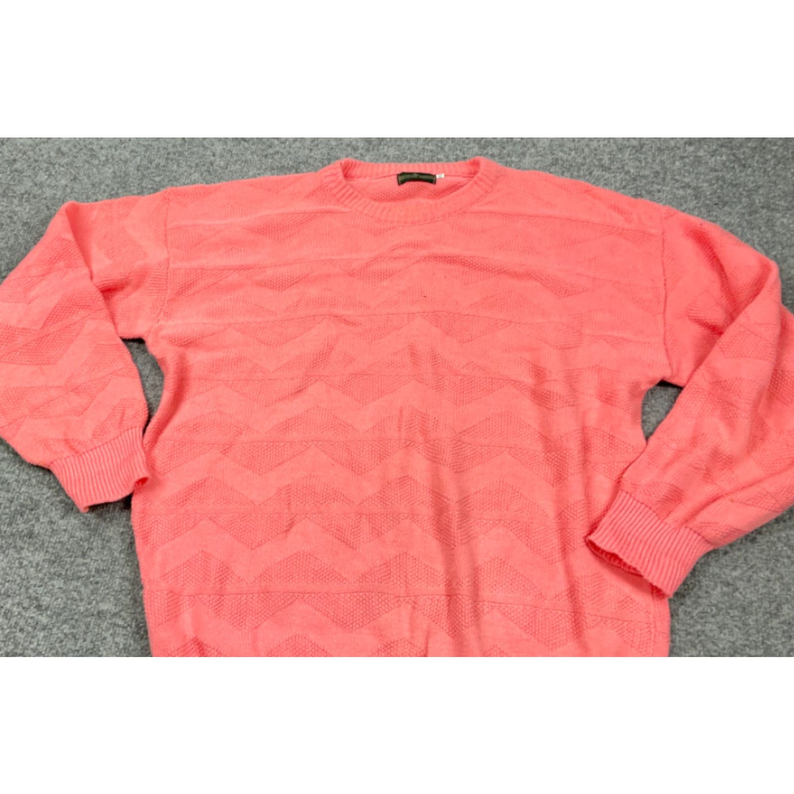 Vintage VTG Boundary Waters Sweater Crew Neck Long Sleeve Cotton Pink 90s Textured Chevron Pattern Mens Large Size US L / EU 52-54 / 3 - 8 Thumbnail