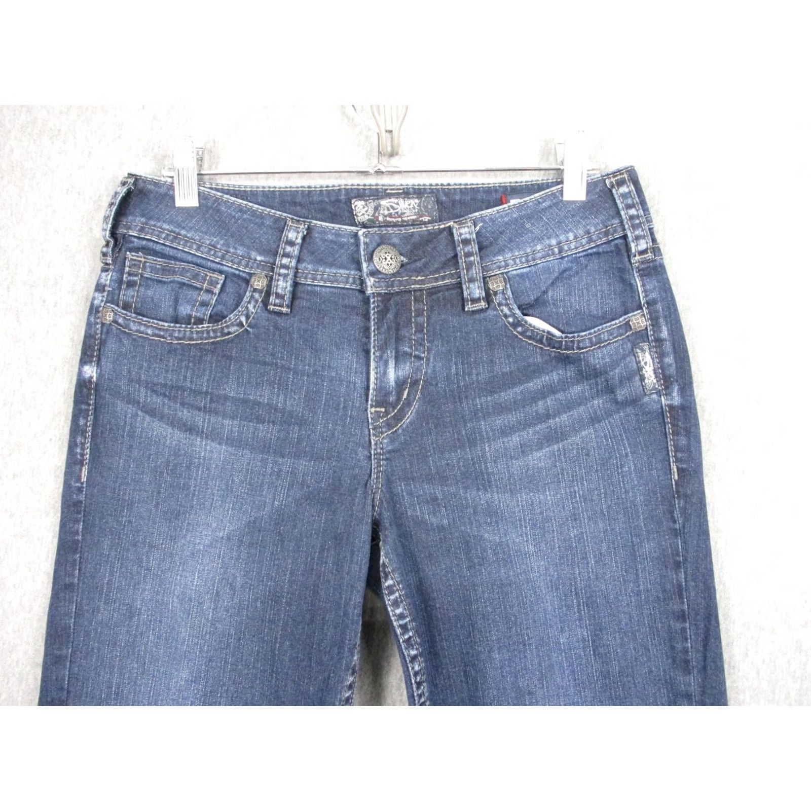 Silver Jeans Co. Silver Jeans Co Womens Suki Mid Flare Jeans Blue Dark Wash Stretch Denim 29x32 Size 29" - 2 Thumbnail