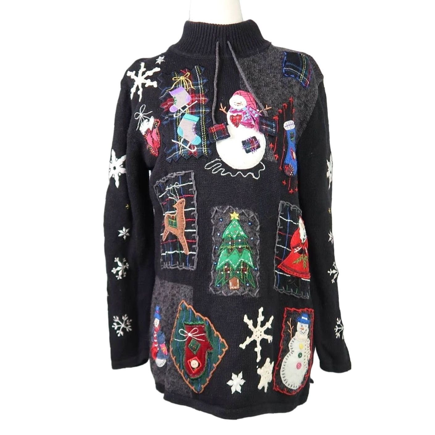 Vintage VINTAGE 90s Design Originals Black Knit Christmas Snowman Turtleneck Sweater S Women Size S / US 4 / IT 40 - 2 Thumbnail