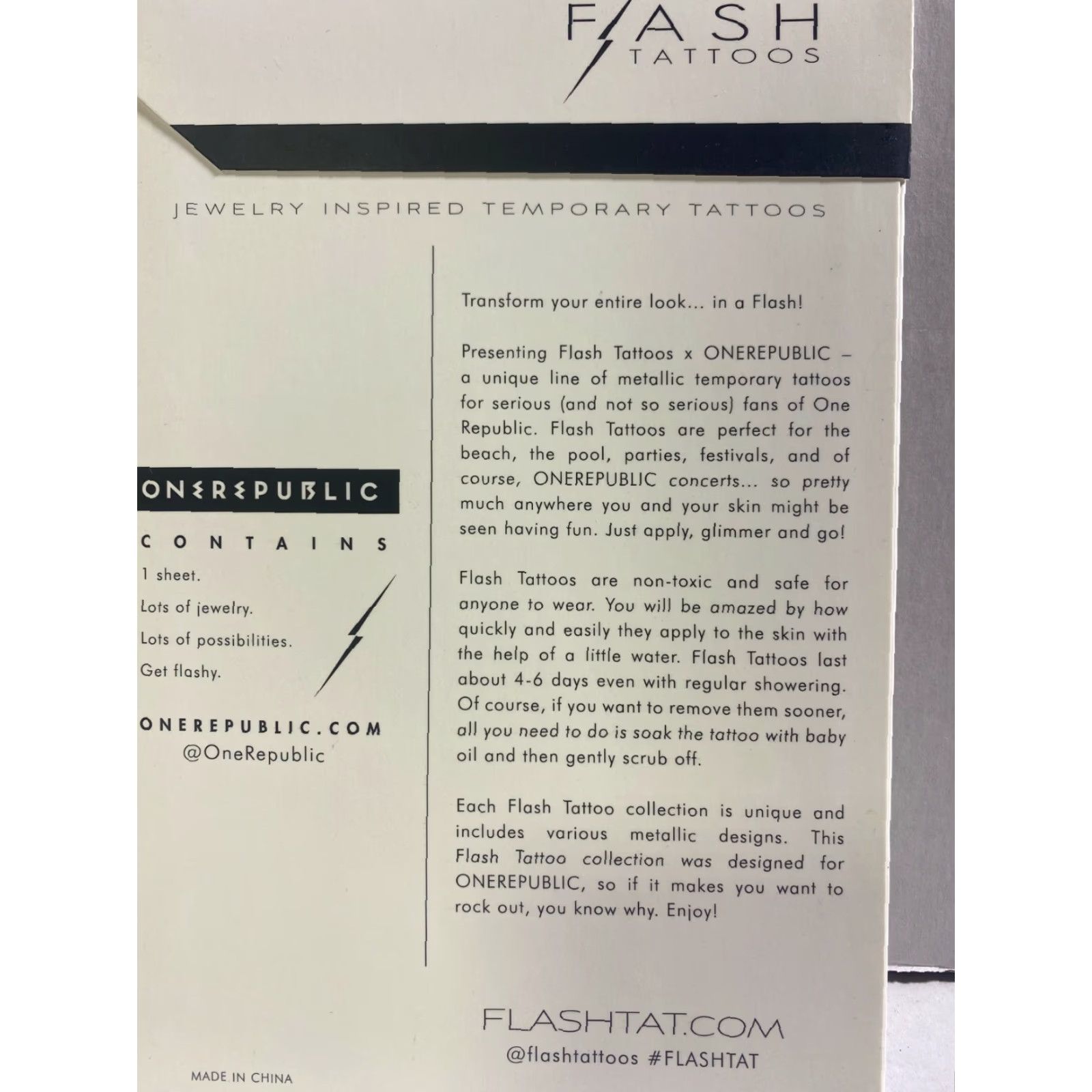 Vintage VINTAGE ONEREPUBLIC FLASH TEMPORARY TATTOOS ONE SIZE FITS MOST SILVER BLACK COBRE 2015 UNISEX Size ONE SIZE - 3 Thumbnail