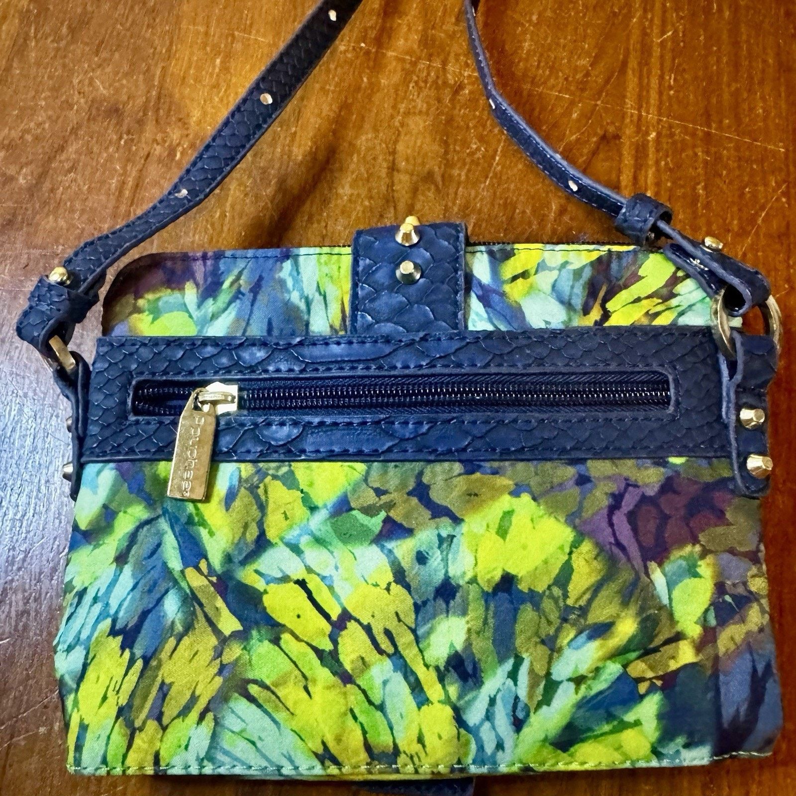 & Other Stories Pouchee Crossbody Bag Blue Faux Snakeskin Floral Purse Size ONE SIZE - 3 Thumbnail