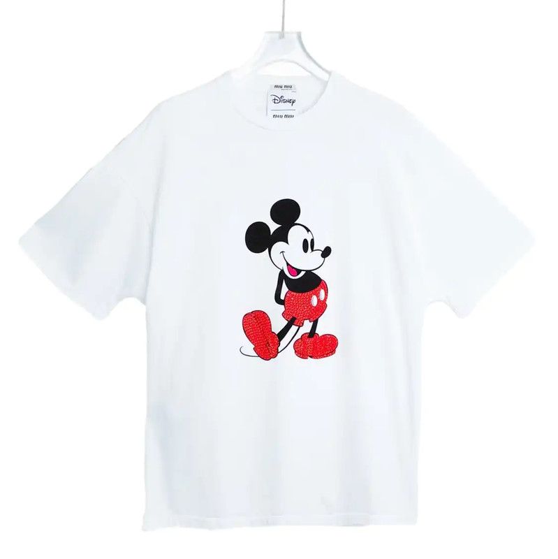 Miu Miu Miu Miu White Cotton XS T-Shirt with Mickey Mouse 0089 Size XS / US 0-2 / IT 36-38 - 1 Thumbnail