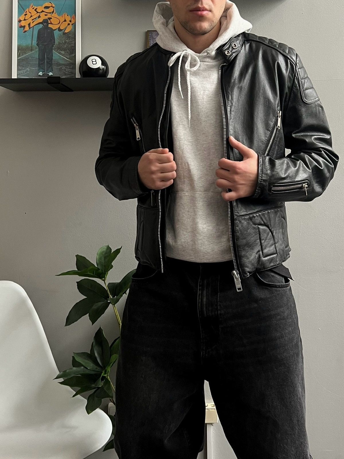 Sears × Vintage Vintage Sears Black Leather Racer Jacket Size US M / EU 48-50 / 2 - 2 Thumbnail